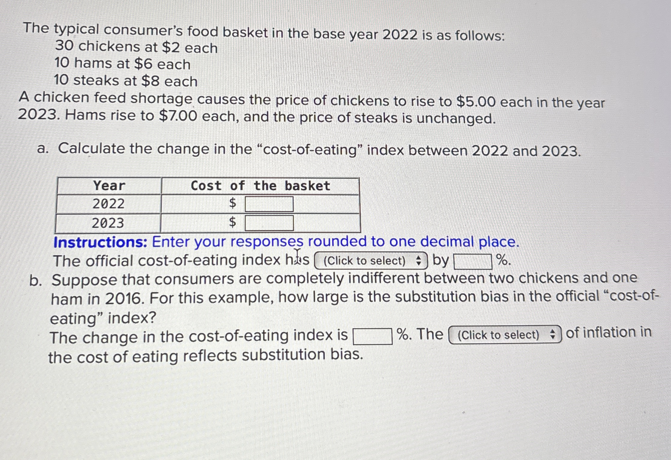 The typical consumer's food basket in the base