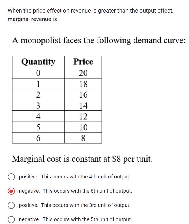 When the price effect on revenue is greater than