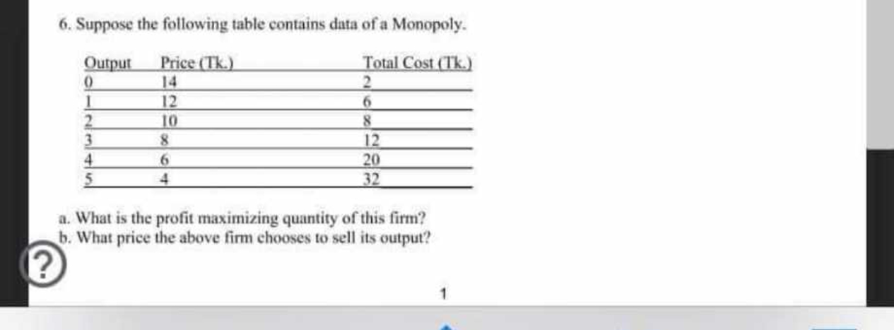 6 . Suppose the following table contains data of