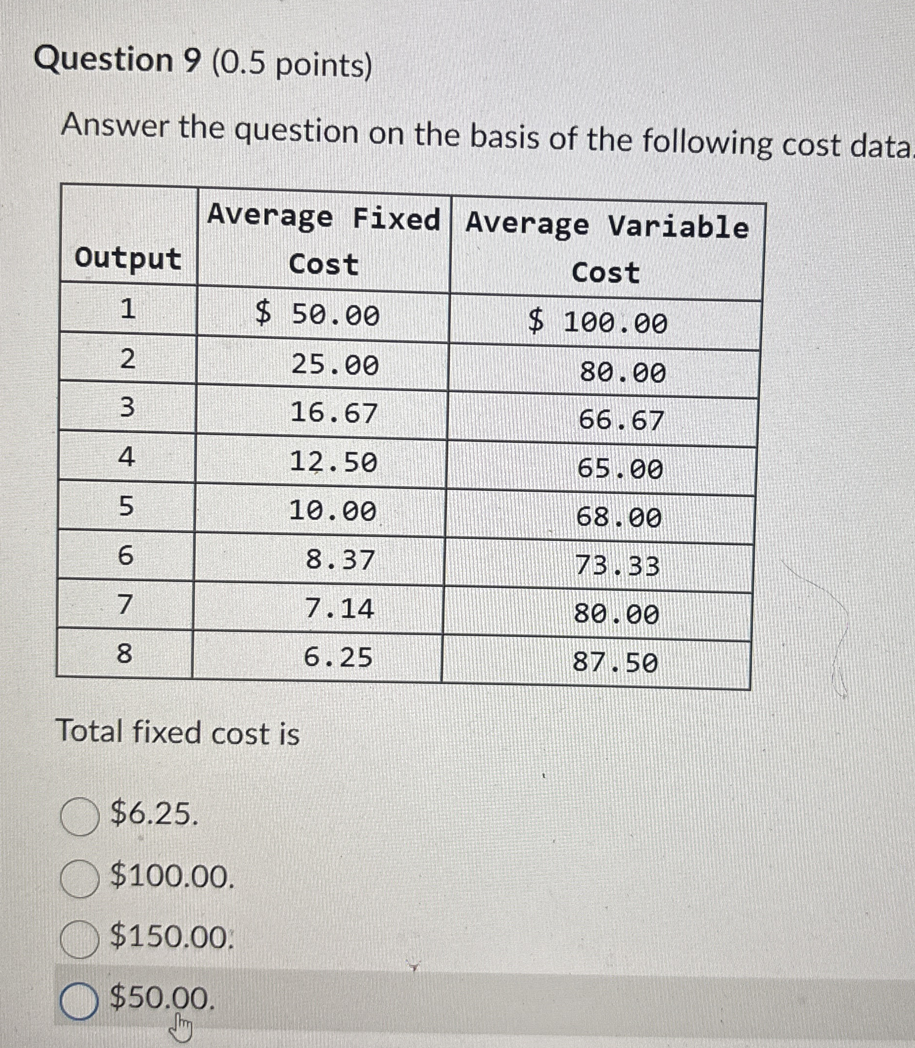 Question 9 ( 0 . 5 points ) Answer the question