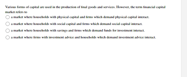 Various forms of capital are used in the