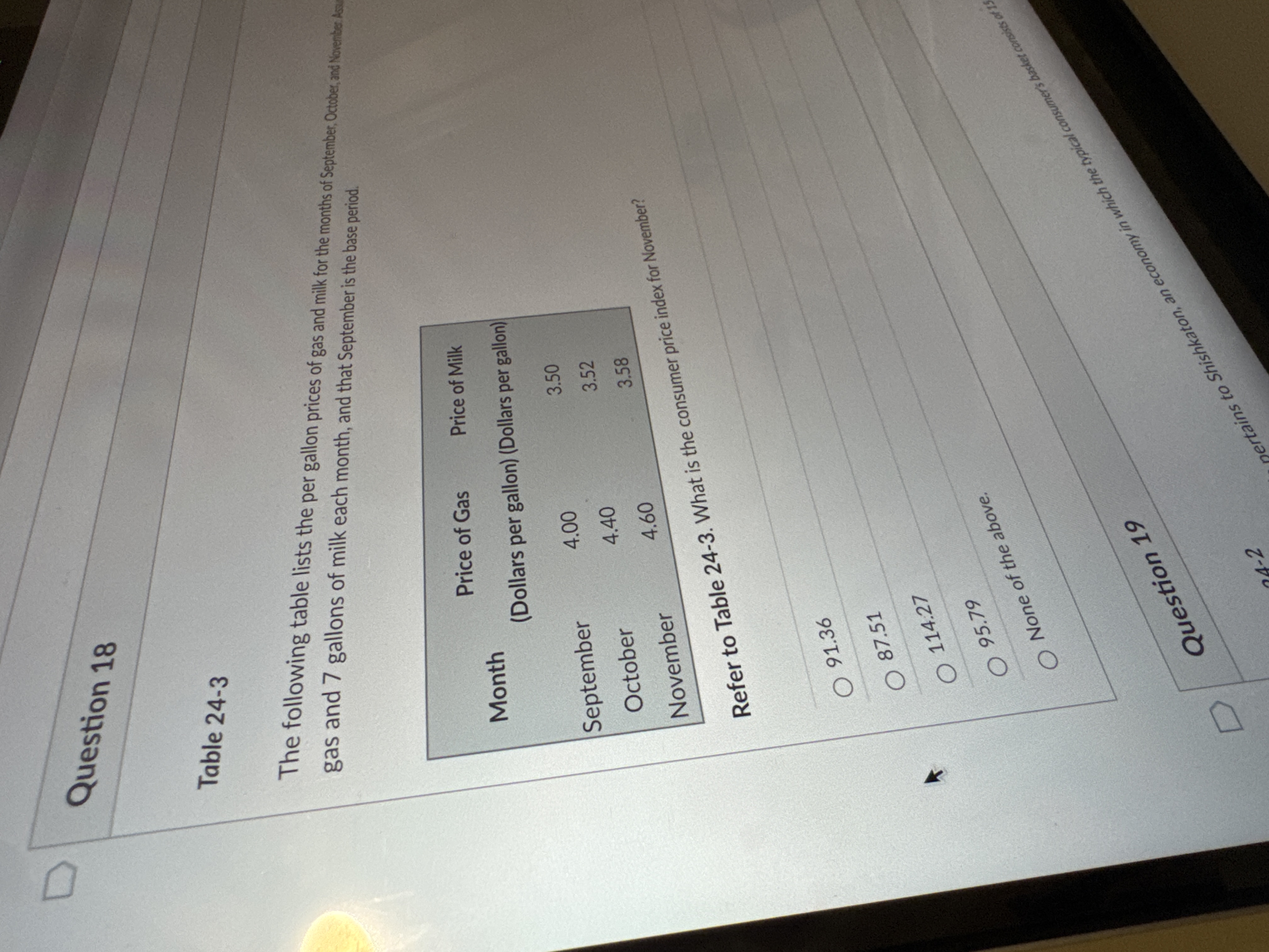 Question 1 8 Table 2 4 - 3 gas and 7 gallons of