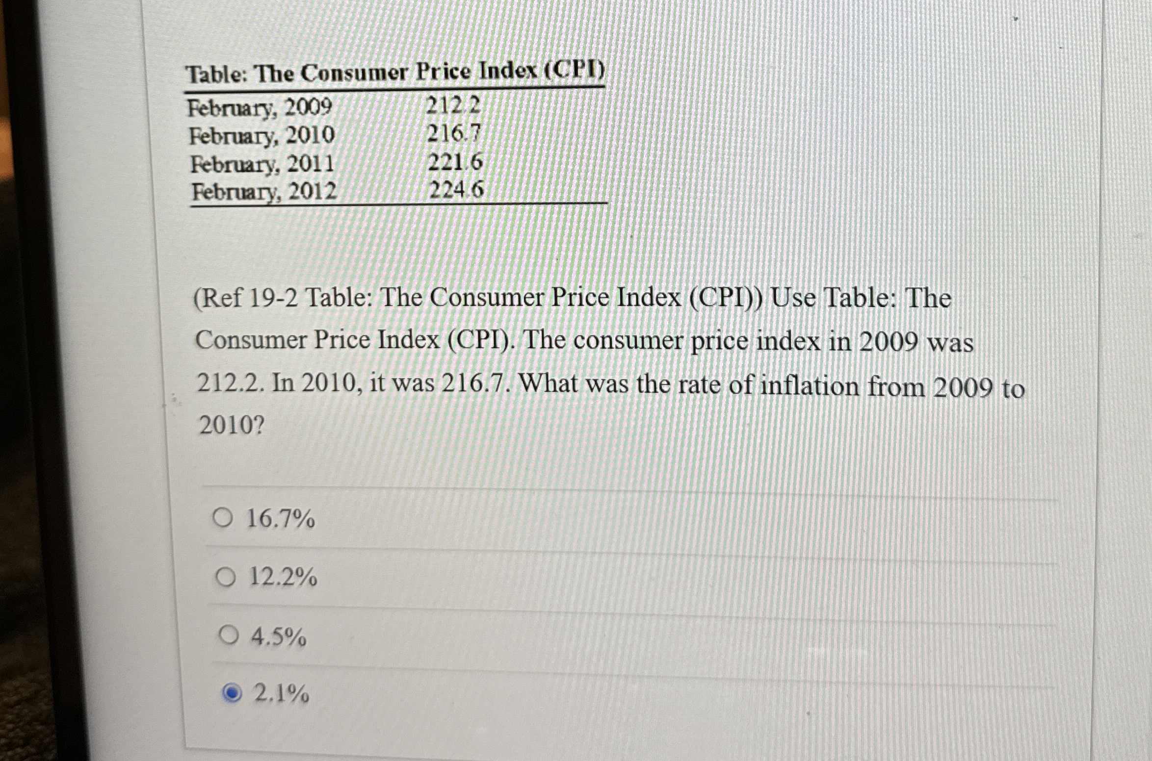 Table: The Consumer Price Index ( CPI ) \ table [