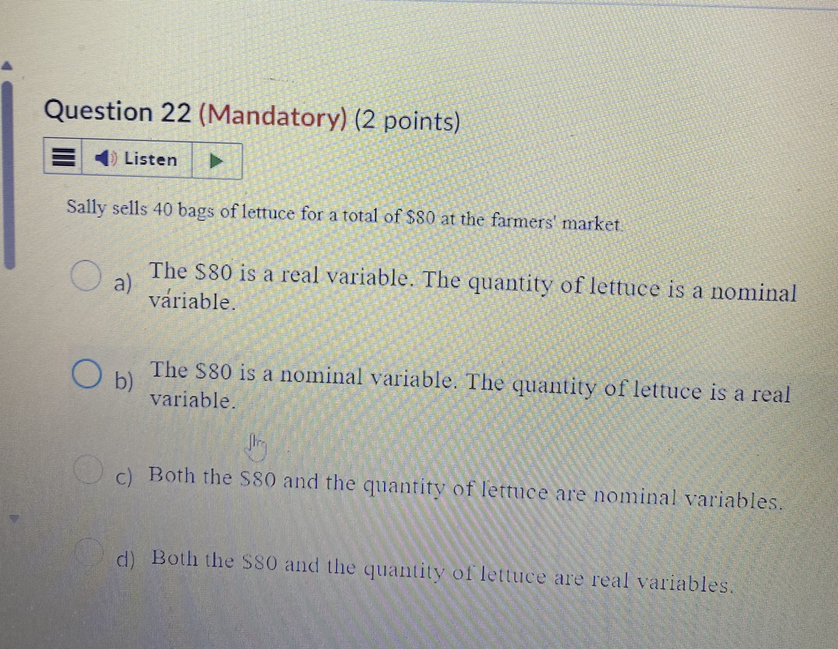 Question 2 2 ( Mandatory ) ( 2 points ) Sally