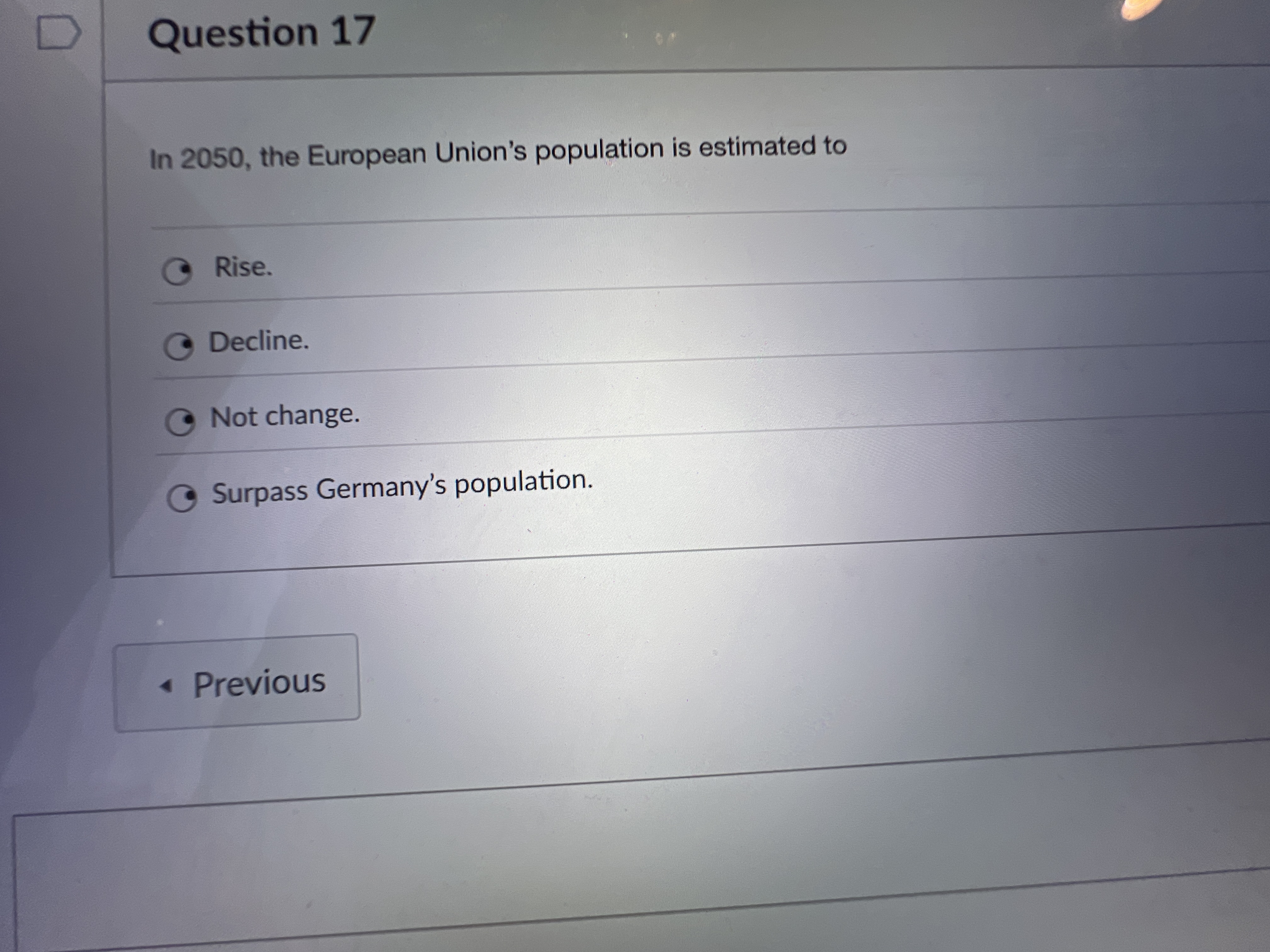 Question 1 7 In 2 0 5 0 , the European Union's