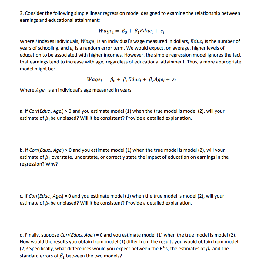 Consider the following simple linear regression