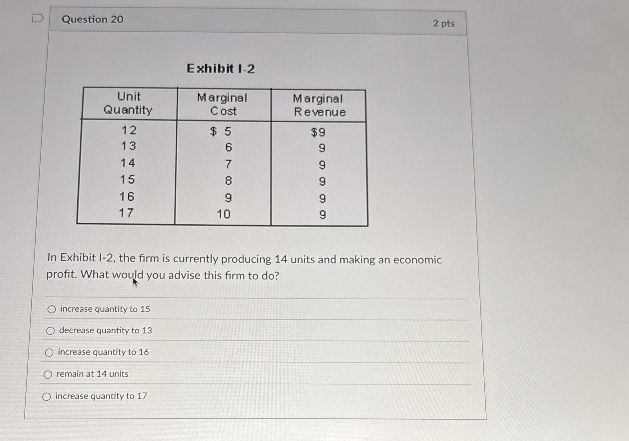 Question 2 0 2 pts Exhibit I - 2 \ table [ [ \