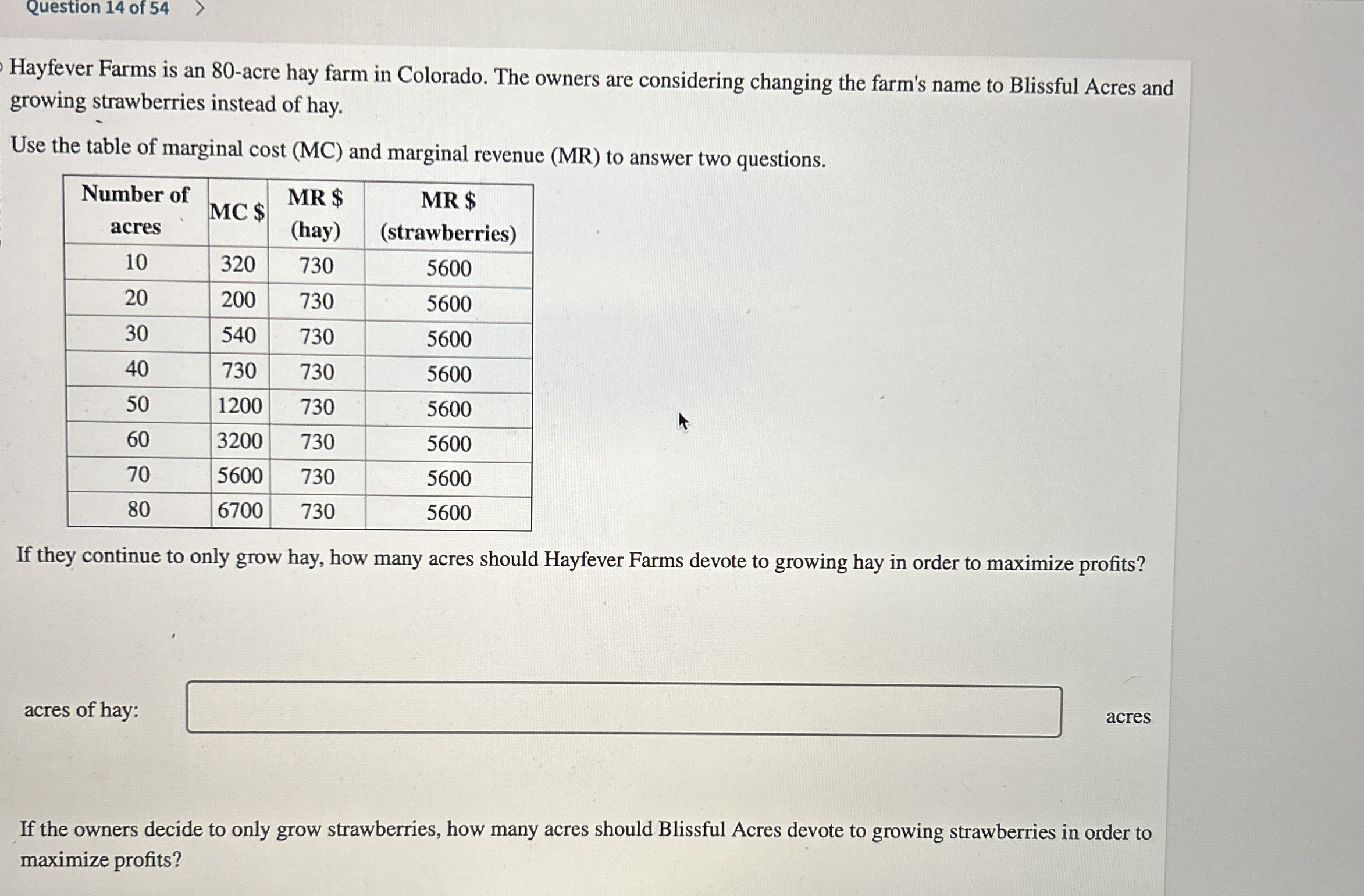 Question 1 4 of 5 4 Hayfever Farms is an 8 0 -