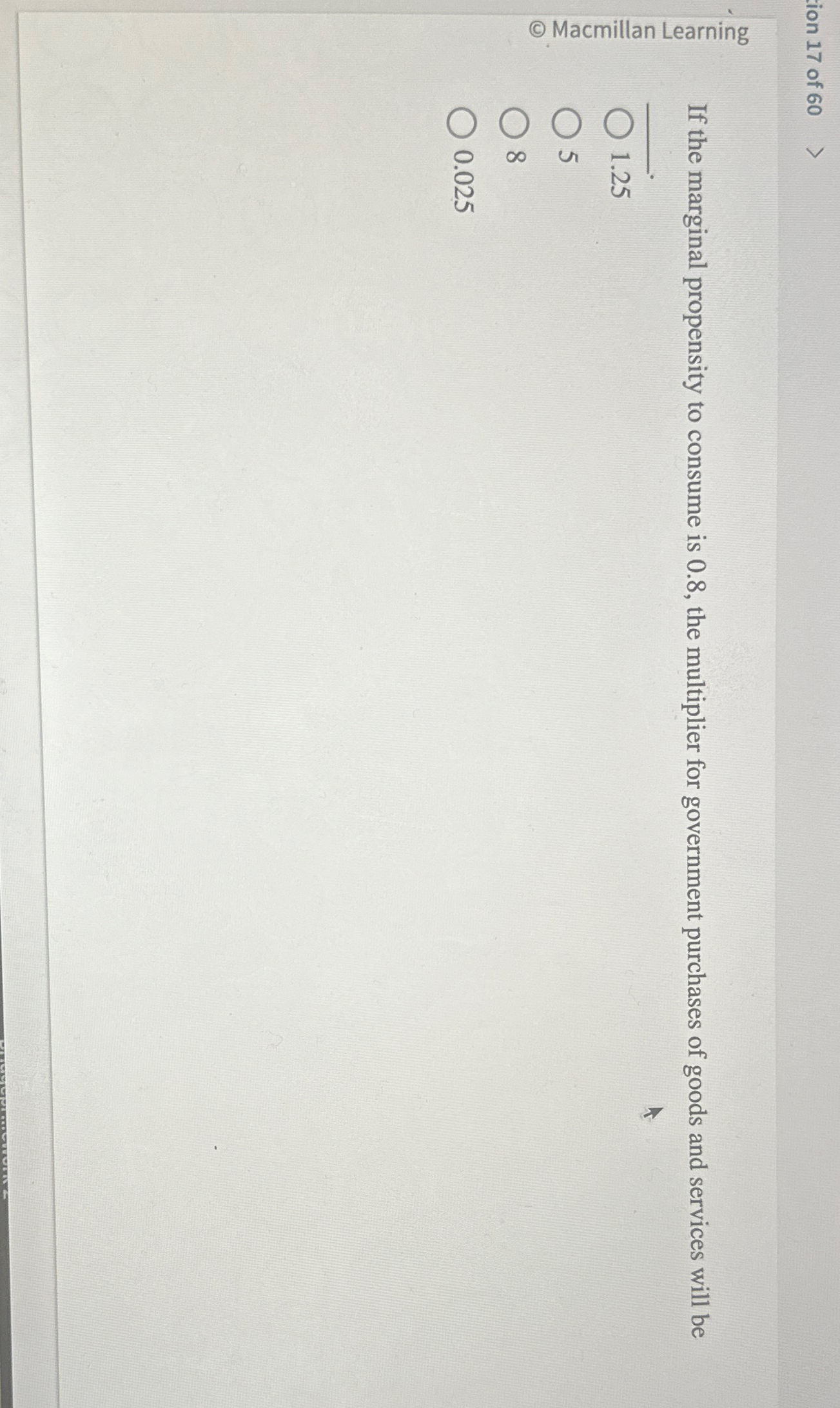 ion 1 7 of 6 0 If the marginal propensity to