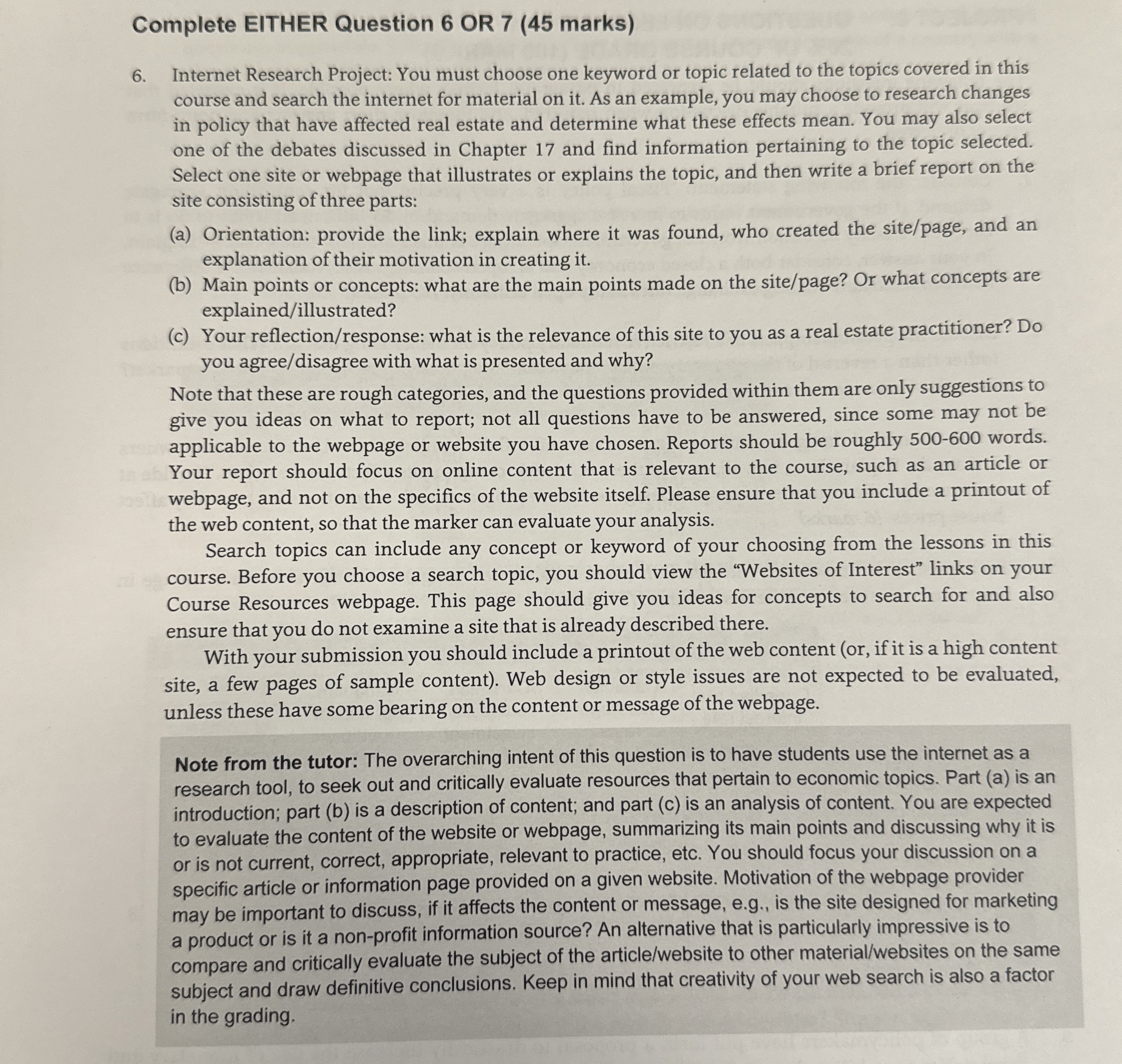 Complete EITHER Question 6 OR 7 ( 4 5 marks ) 6 .