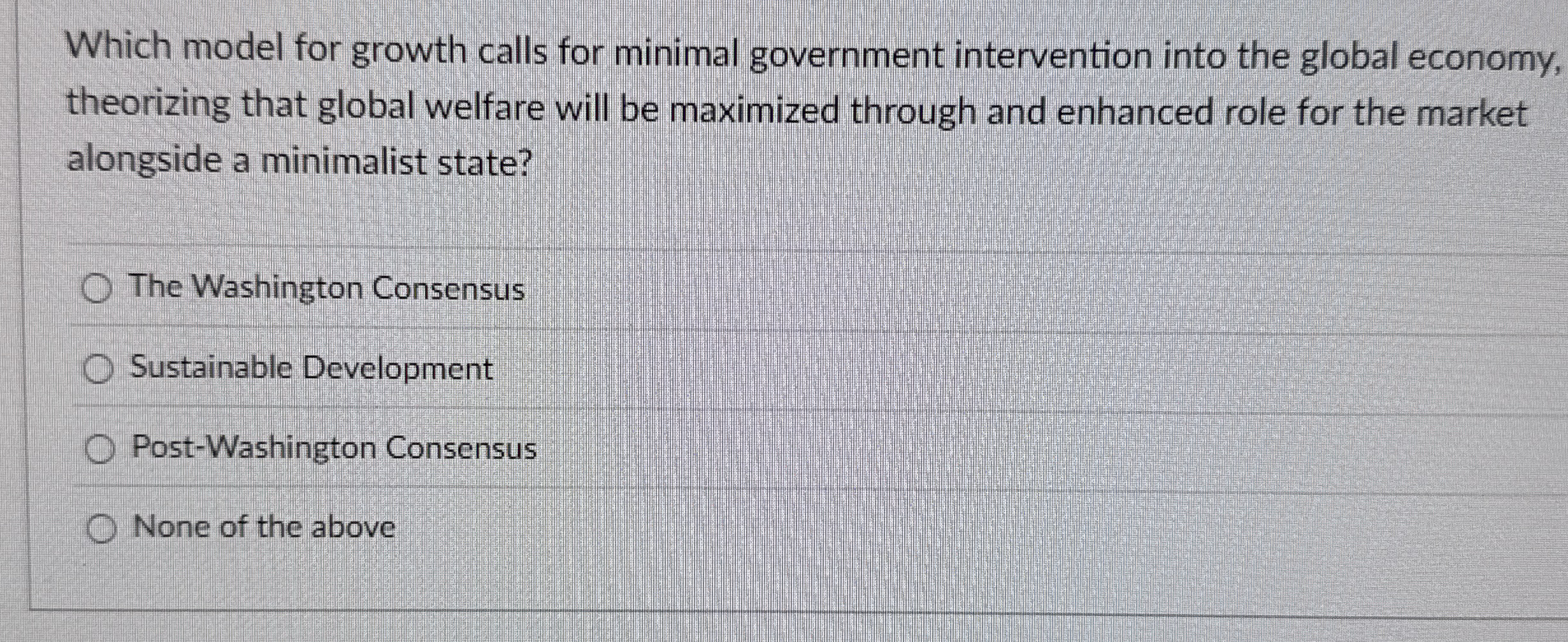 Which model for growth calls for minimal