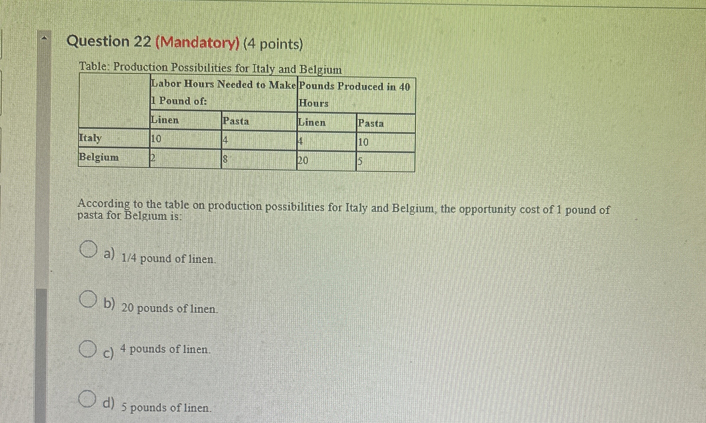 Question 2 2 ( Mandatory ) ( 4 points ) Table: