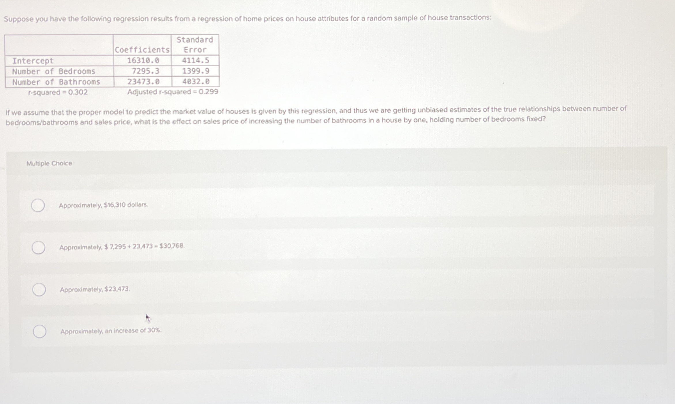 Suppose you have the following regression results