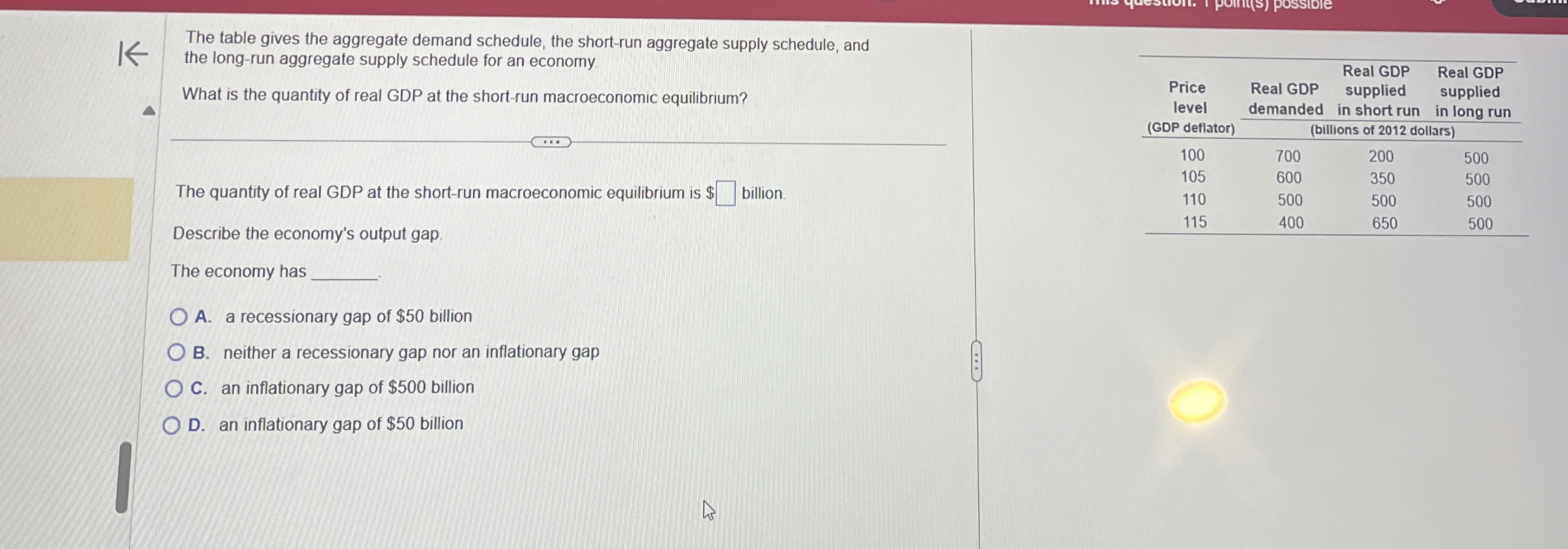 The table gives the aggregate demand schedule,