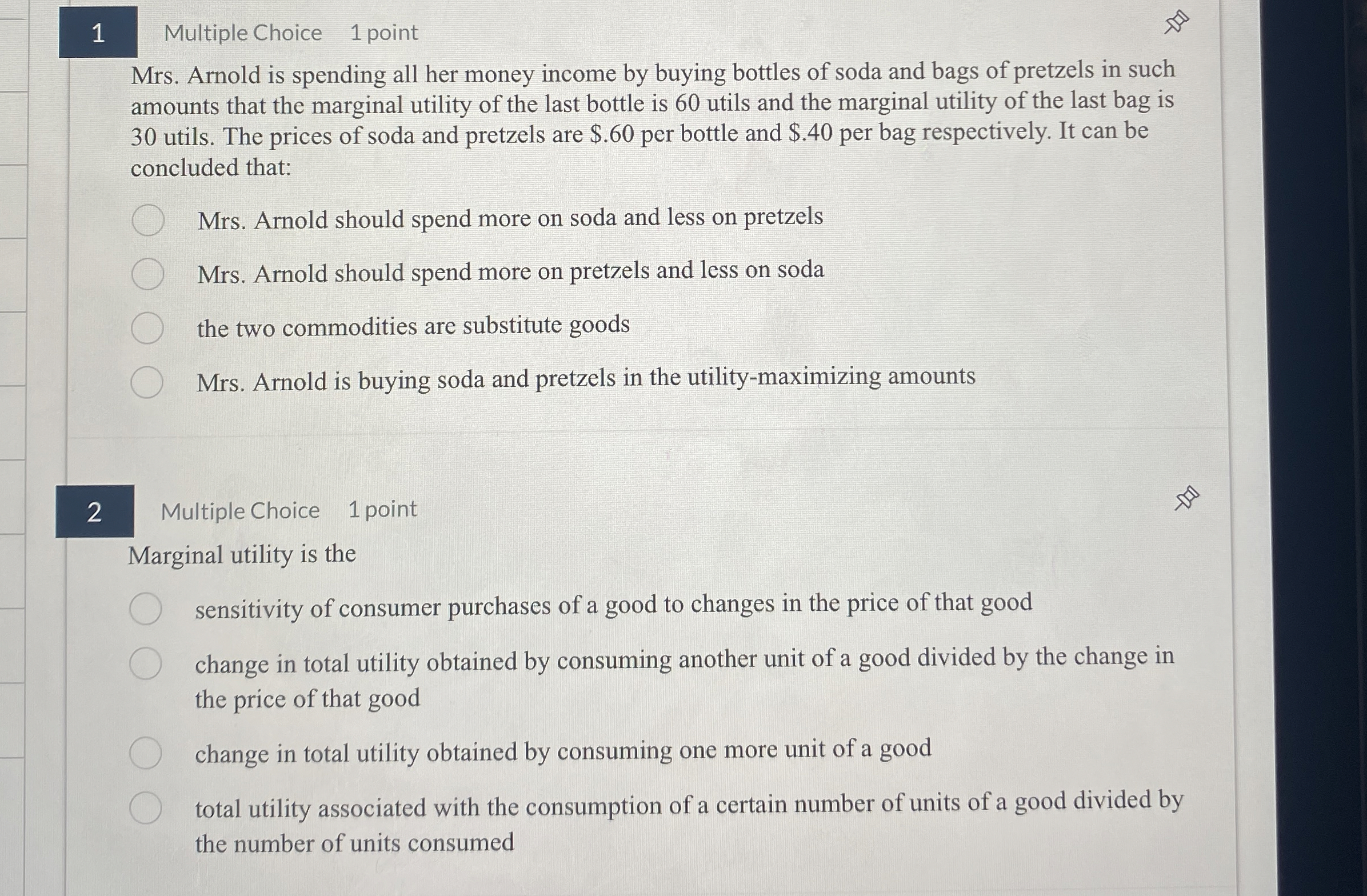 1 Multiple Choice 1 point Mrs . Arnold is