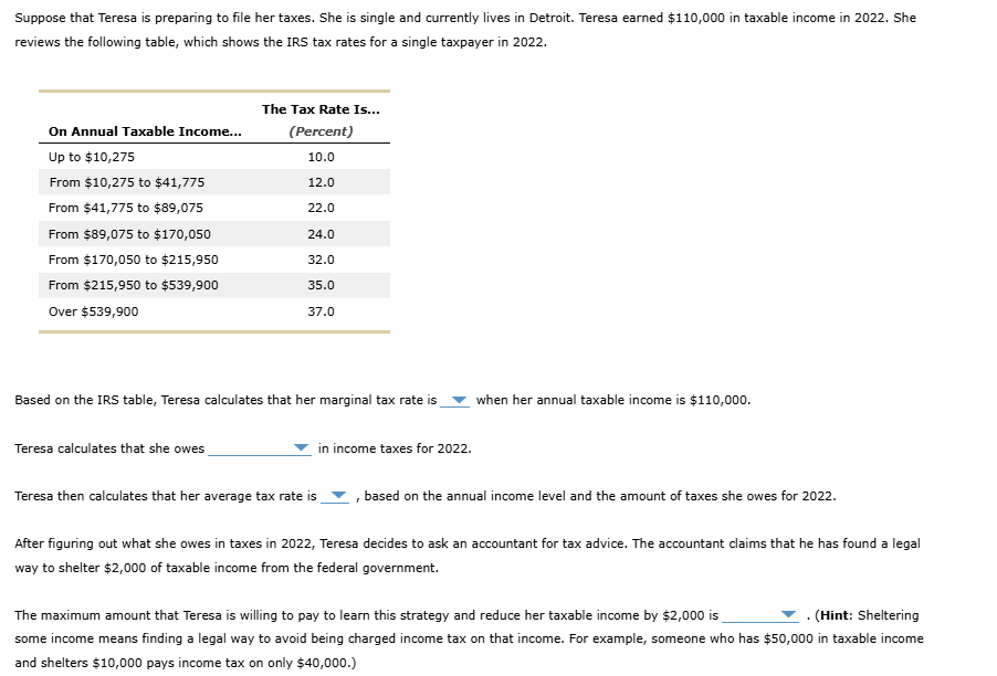 Suppose that Teresa is preparing to file her
