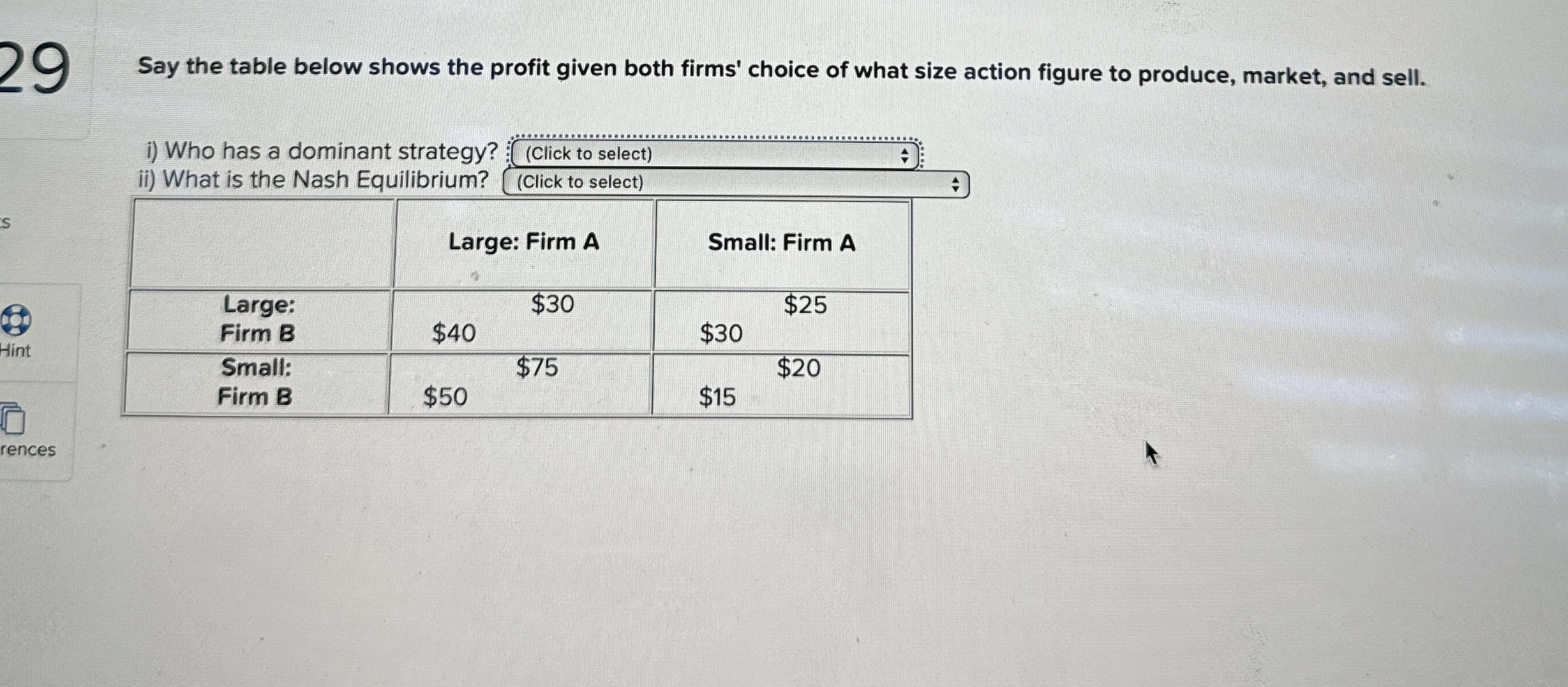 2 9 Say the table below shows the profit given