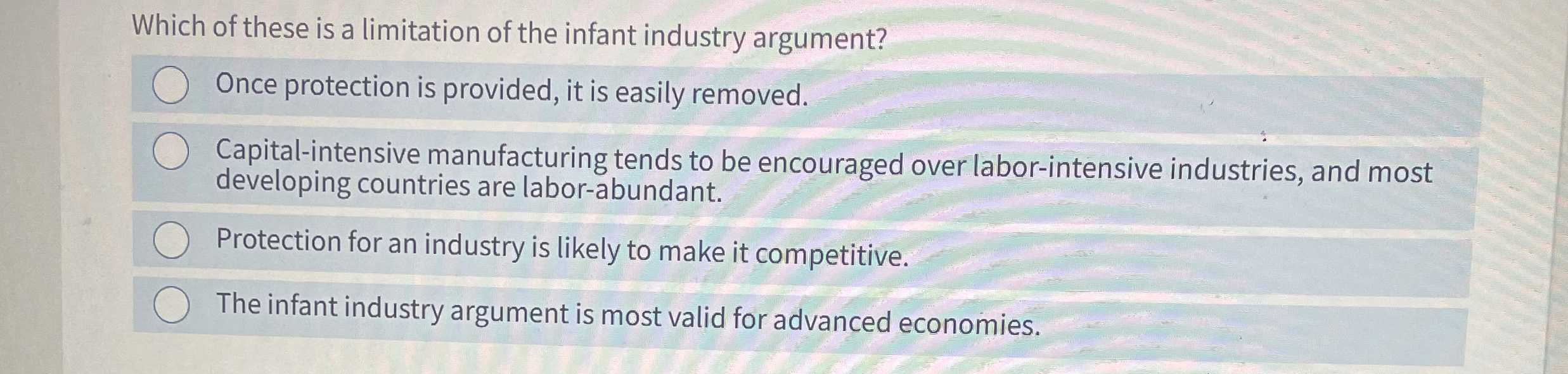 Which of these is a limitation of the infant