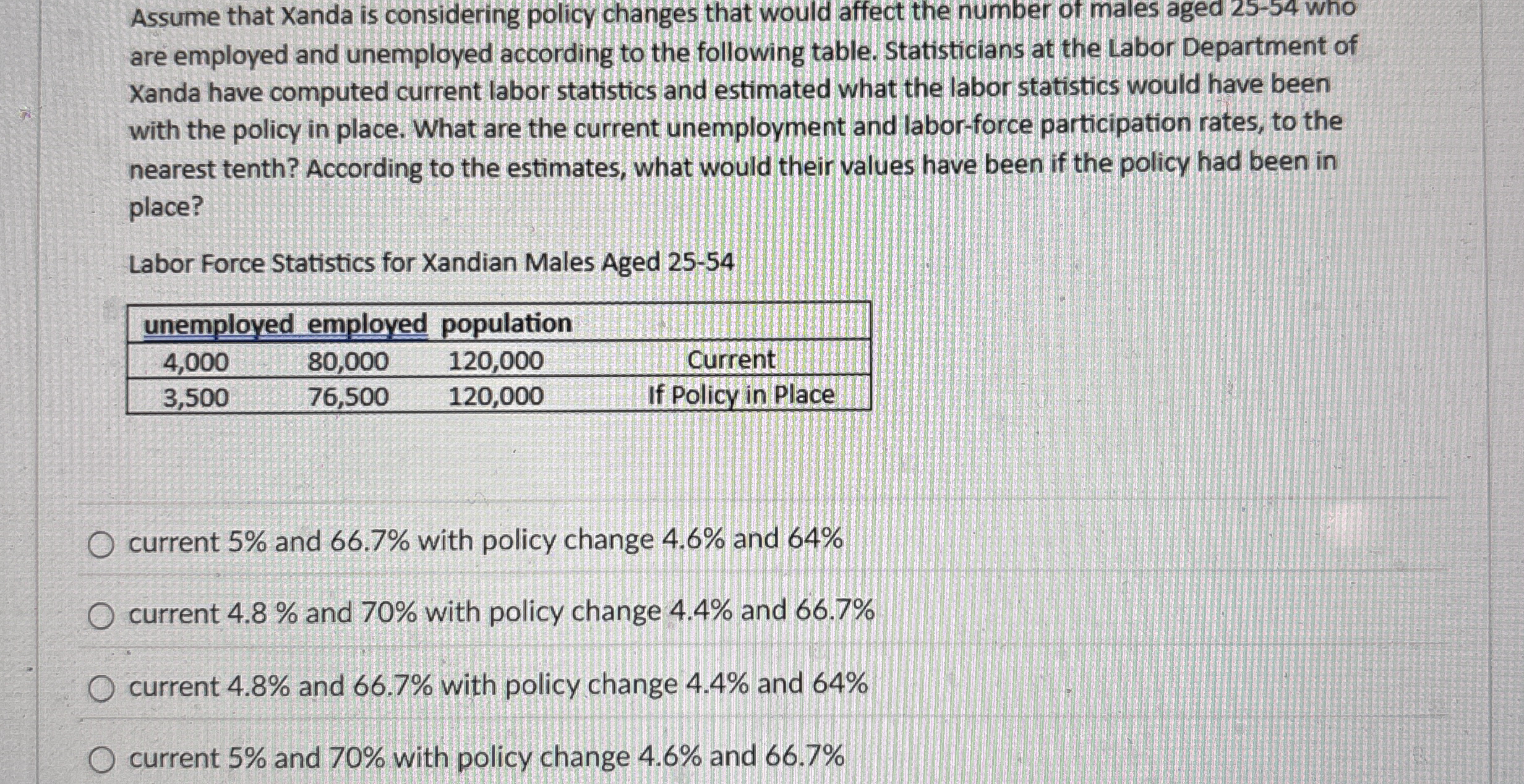 Assume that Xanda is considering policy changes