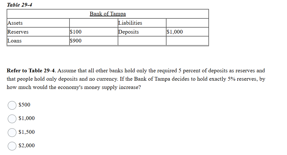 Table 2 9 - 4 Refer to Table 2 9 - 4 . Assume