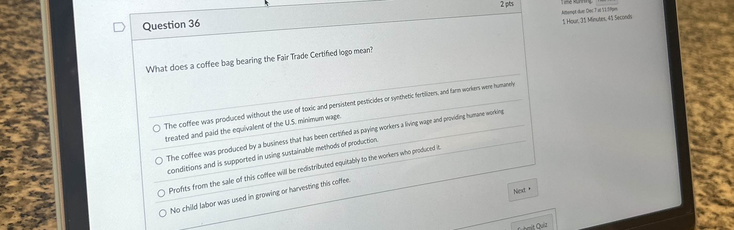 Question 3 6 2 pts Attempt due: Dec 7 at 1 1 : 5