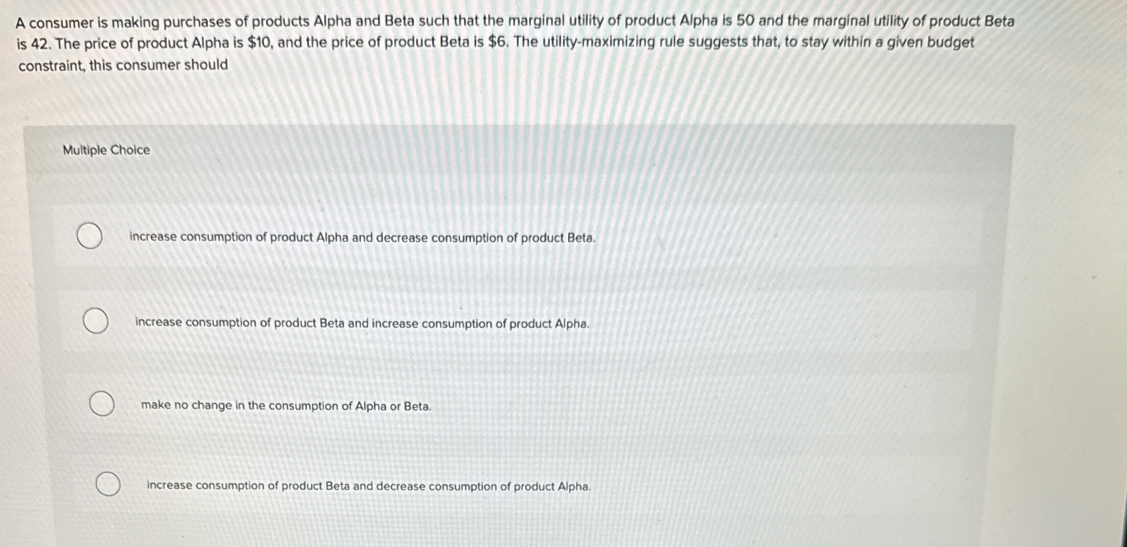 A consumer is making purchases of products Alpha