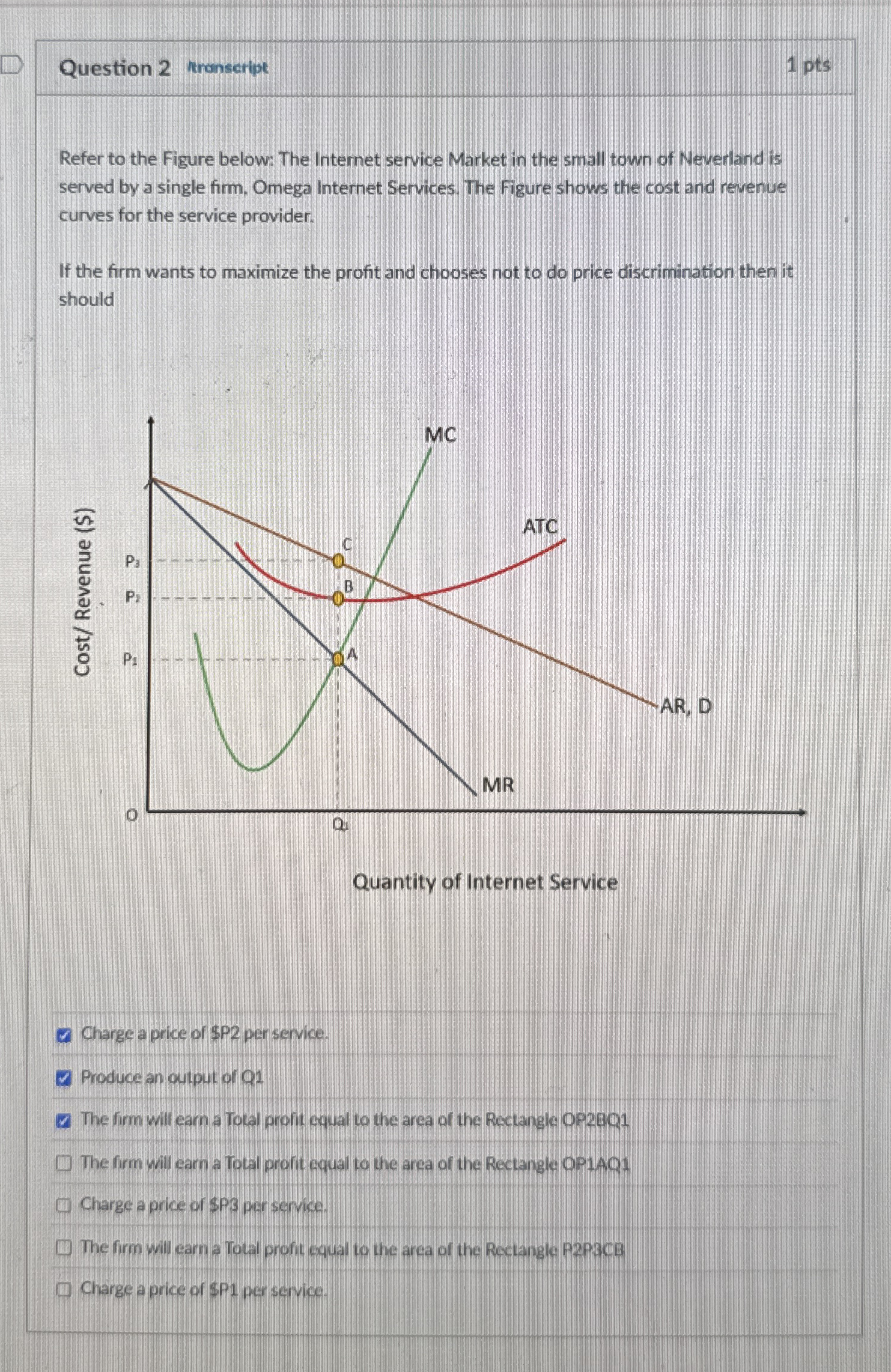Question 2 Aranscript 1 pts Refer to the Figure