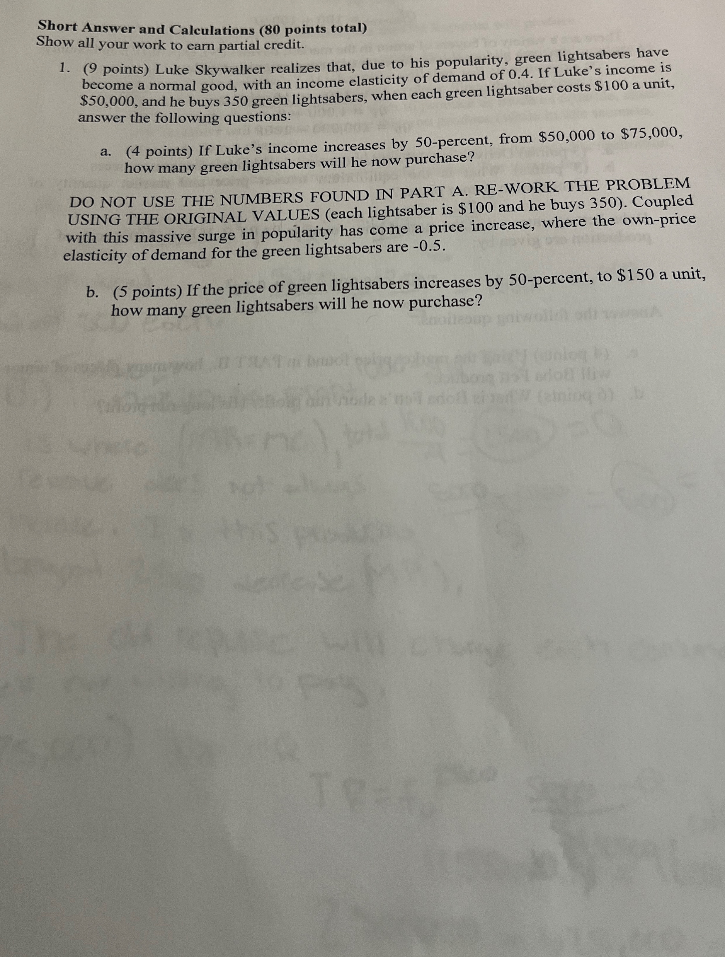 Short Answer and Calculations ( 8 0 points total