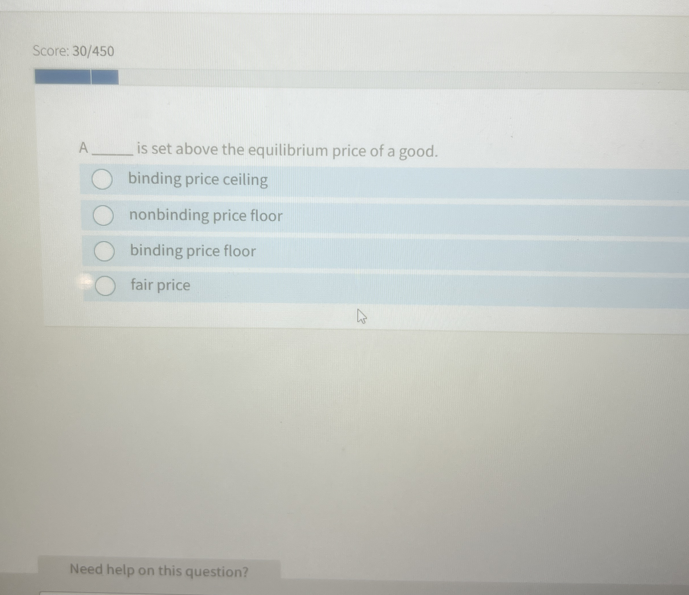 Score: 3 0 / 4 5 0 A is set above the equilibrium