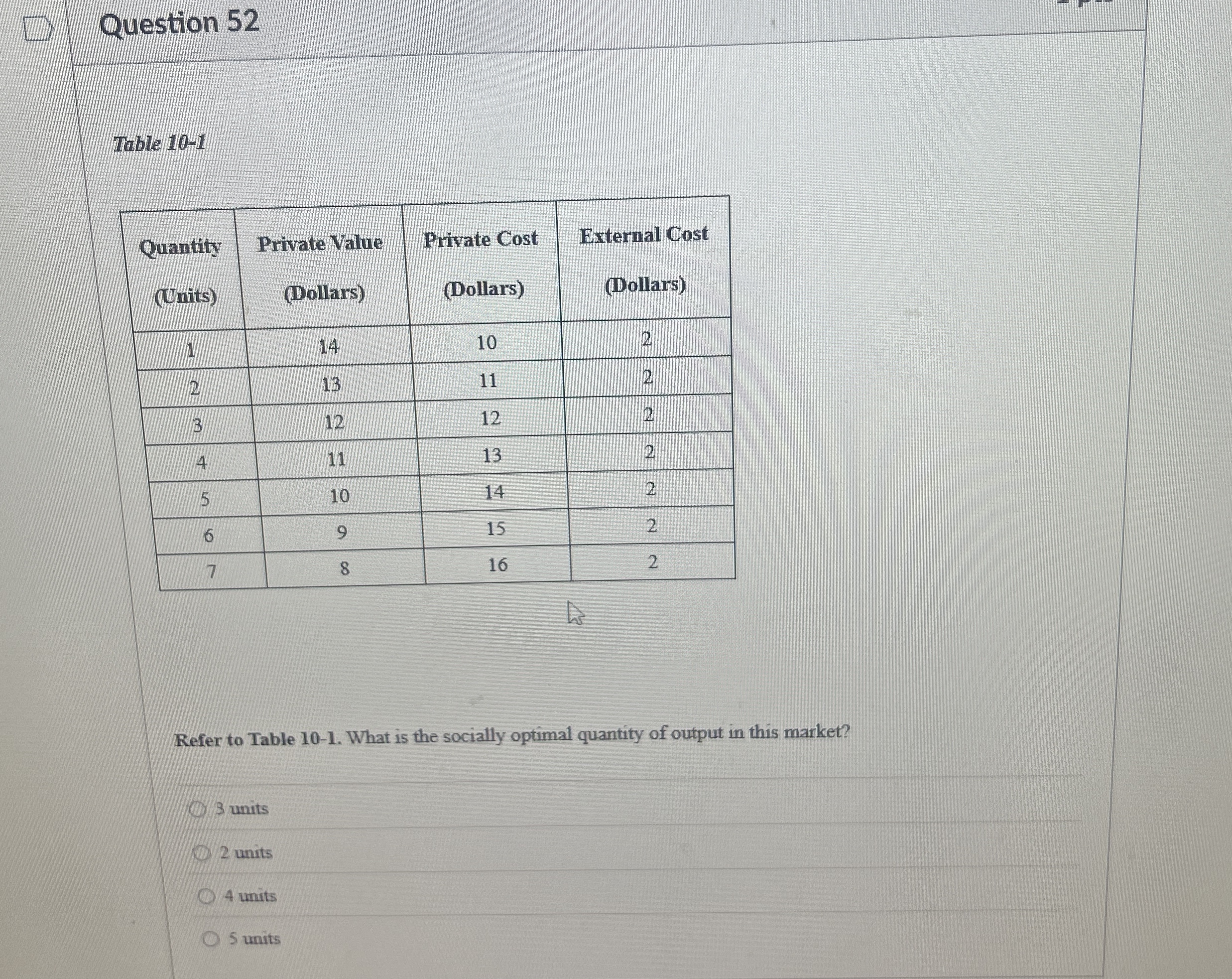 Question 5 2 Table 1 0 - 1 \ table [ [ \ table [