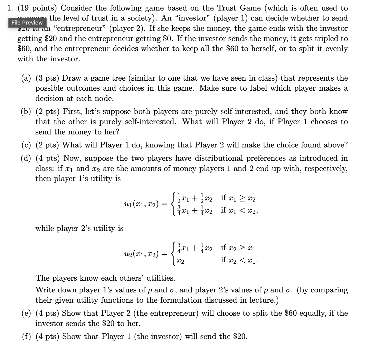 ( 1 9 points ) Consider the following game based