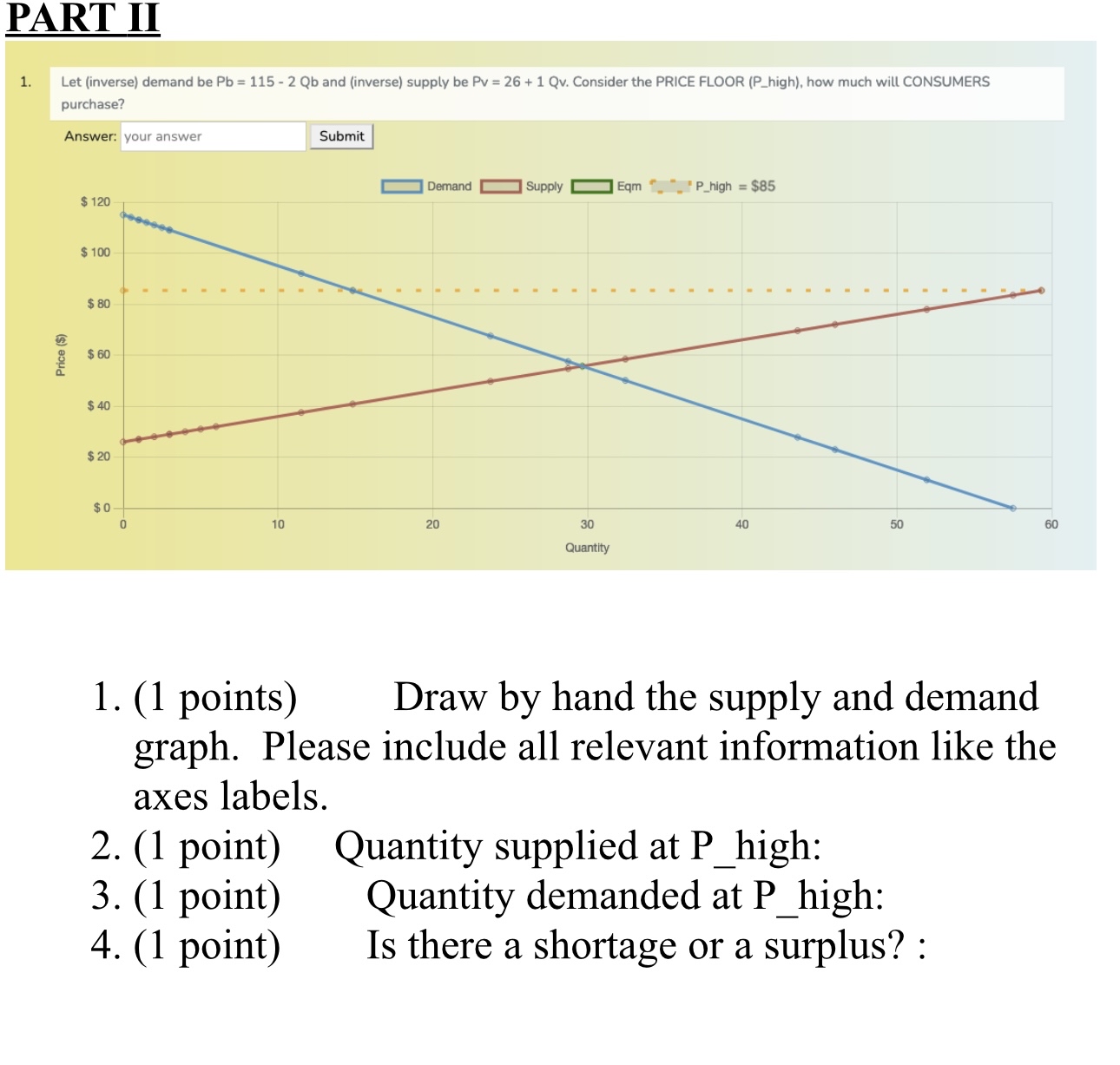 PART II Let ( inverse ) demand be P b = 1 1 5 - 2