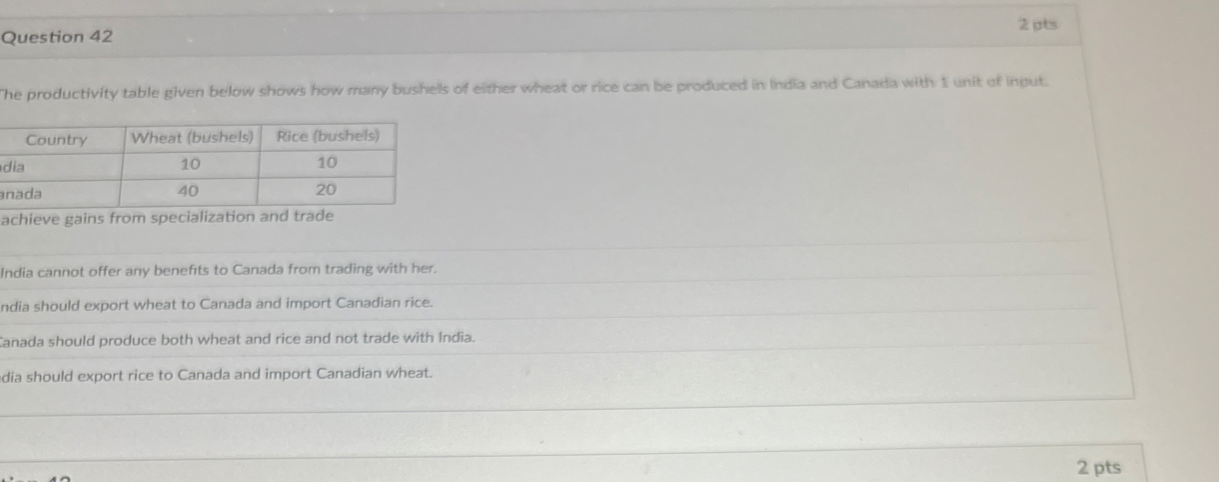 Question 4 2 The productivity table given below