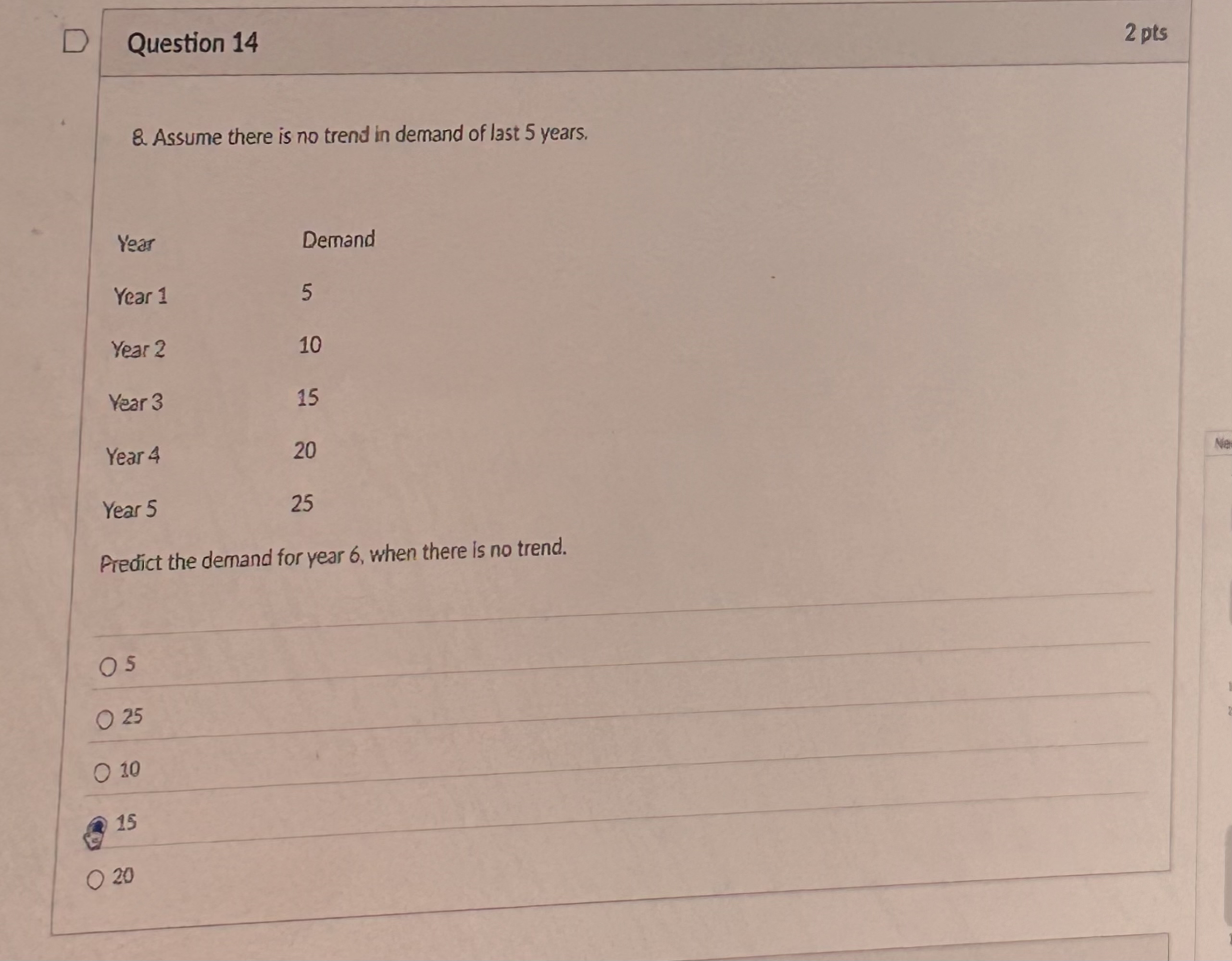 Question 1 4 2 pts & . Assume there is no trend