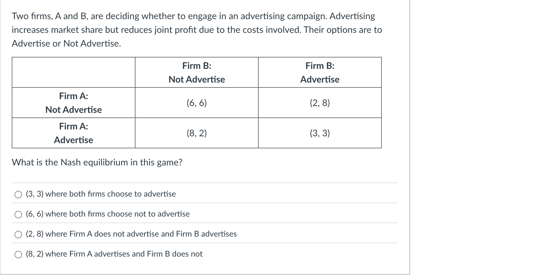 Two firms, \ ( A \ ) and \ ( B \ ) , are deciding