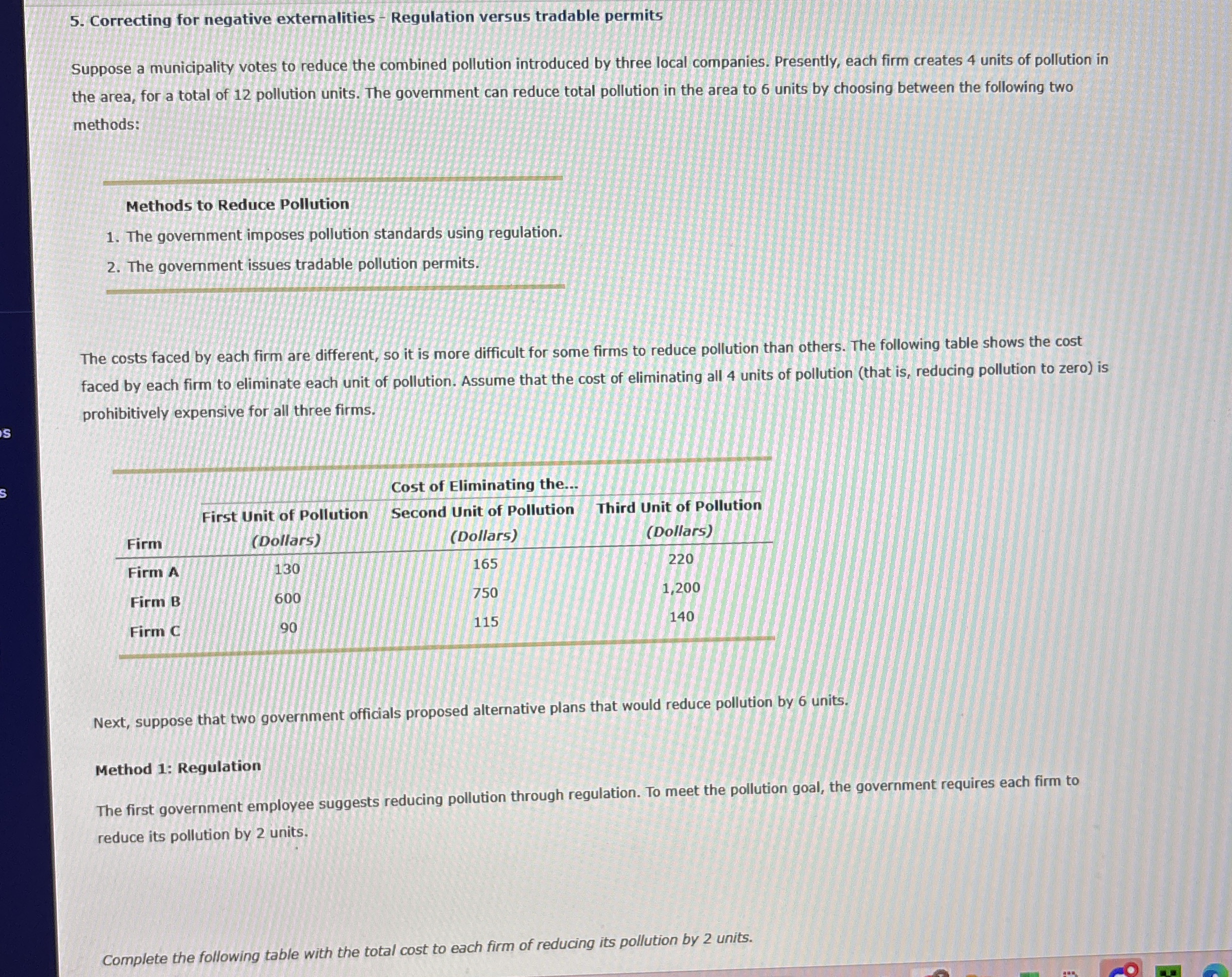 Correcting for negative externalities -