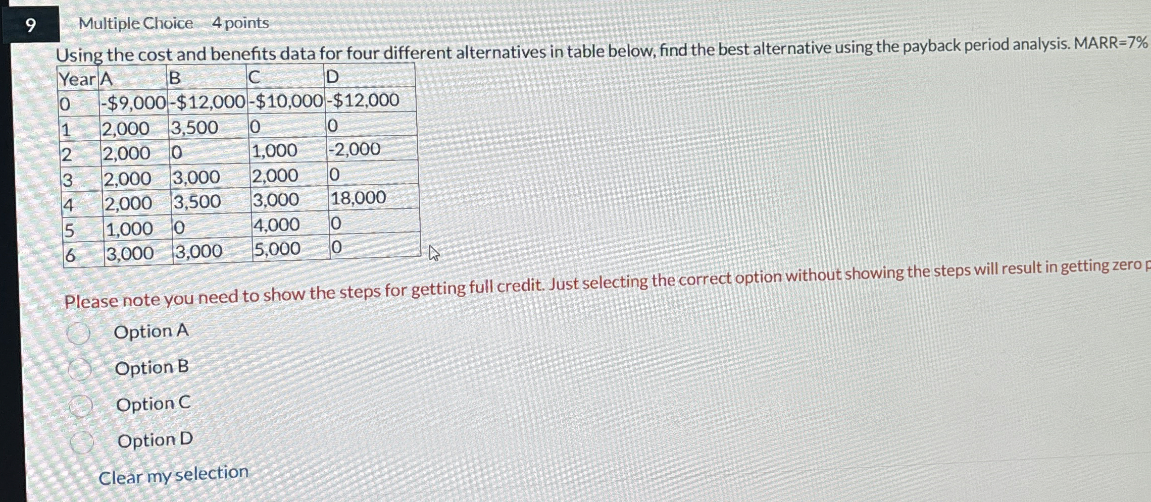 9 Multiple Choice 4 points Using the cost and