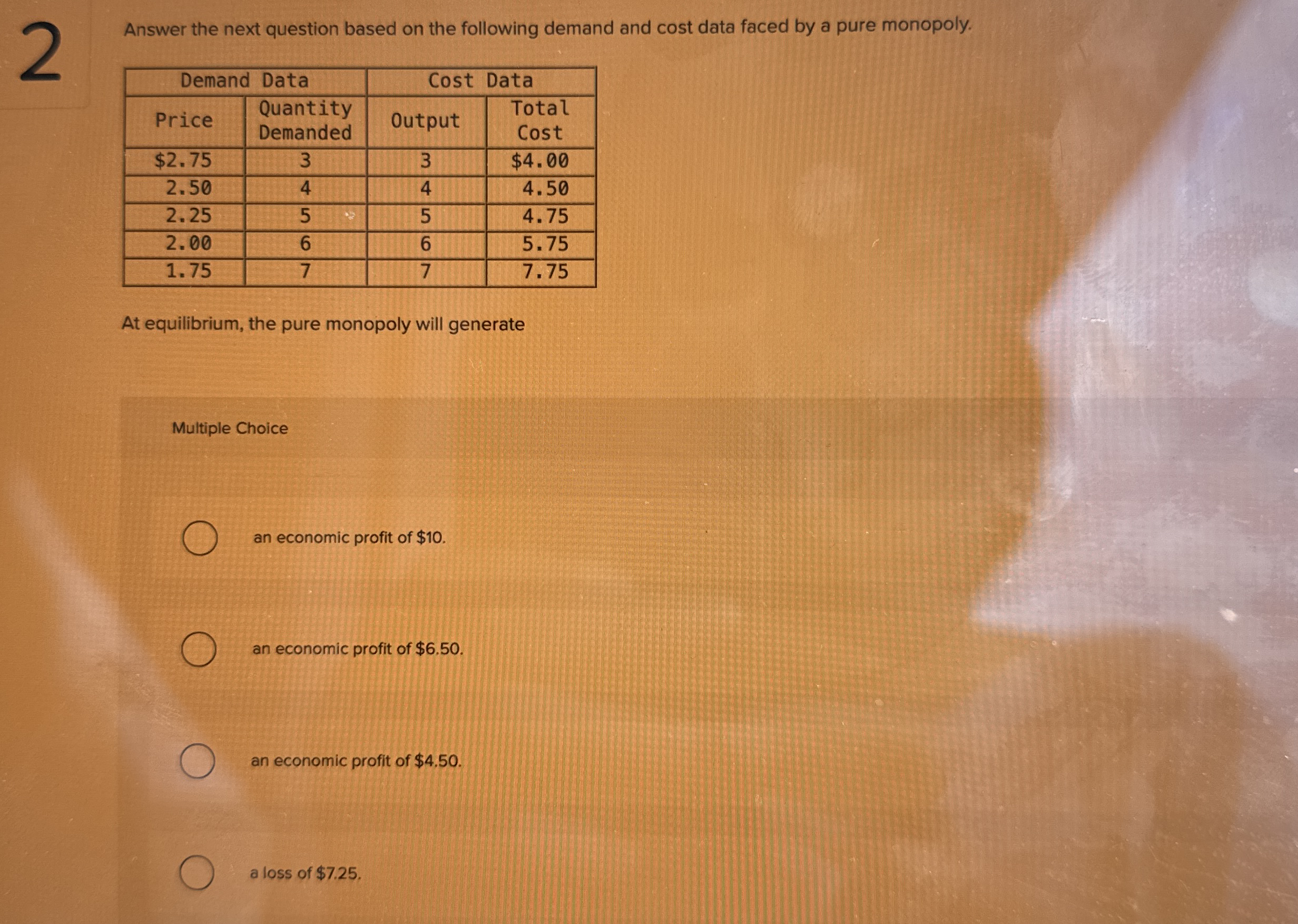 2 Answer the next question based on the following