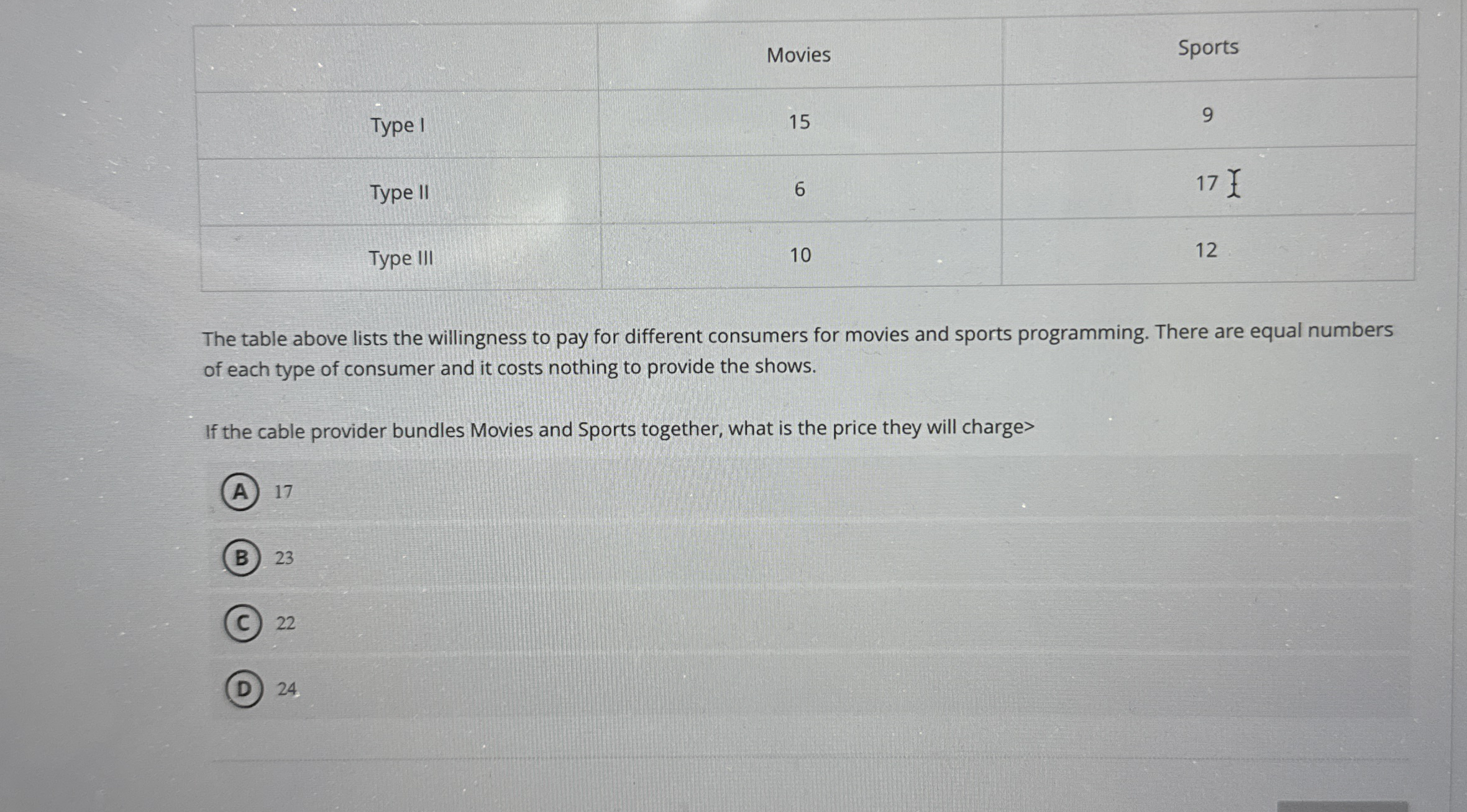 \ table [ [ Type I,Movies,Sports ] , [ Type II ,