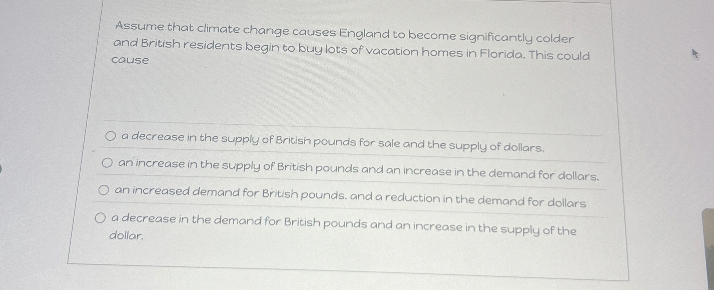 Assume that climate change causes England to