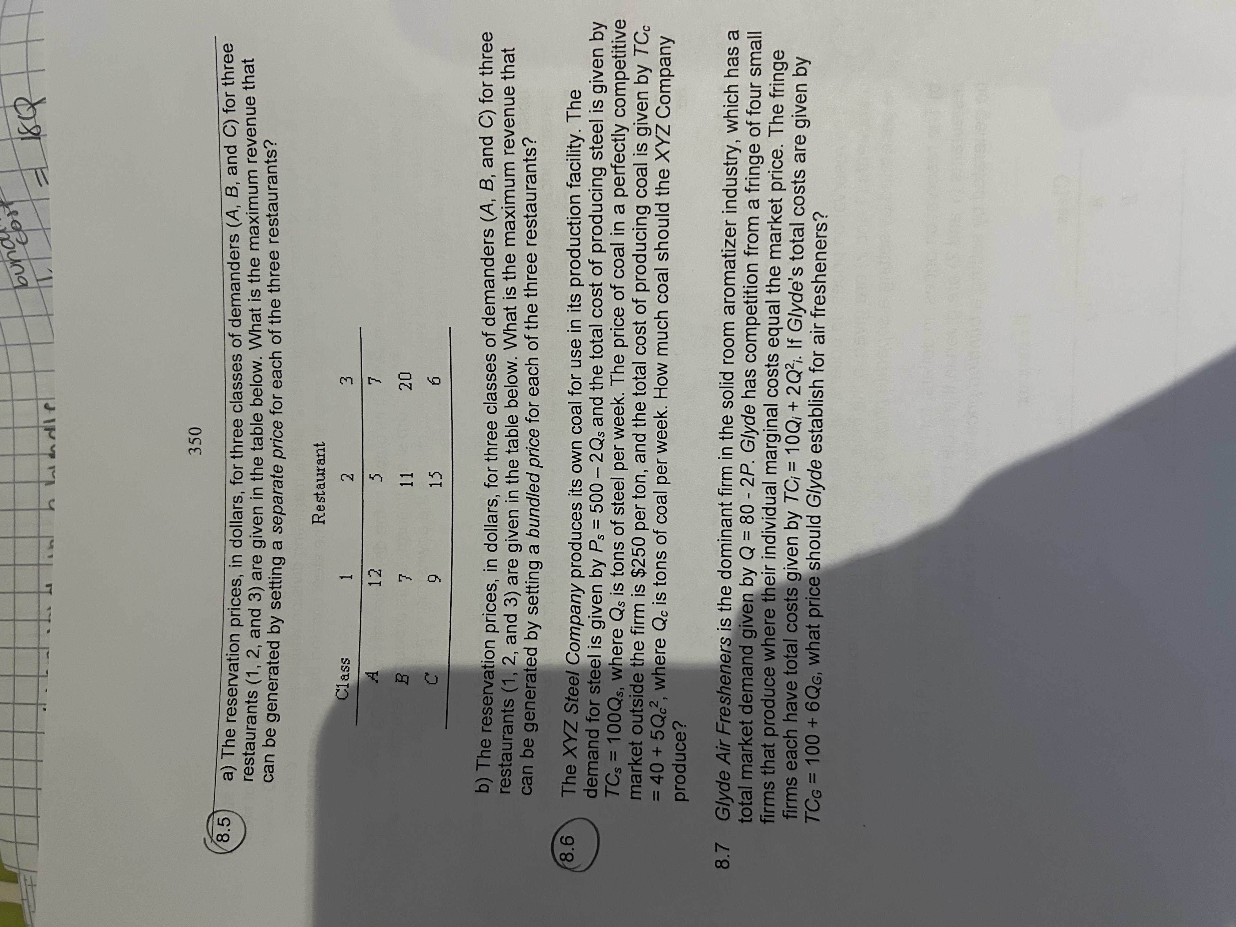 3 5 0 8 . 5 a ) The reservation prices, in
