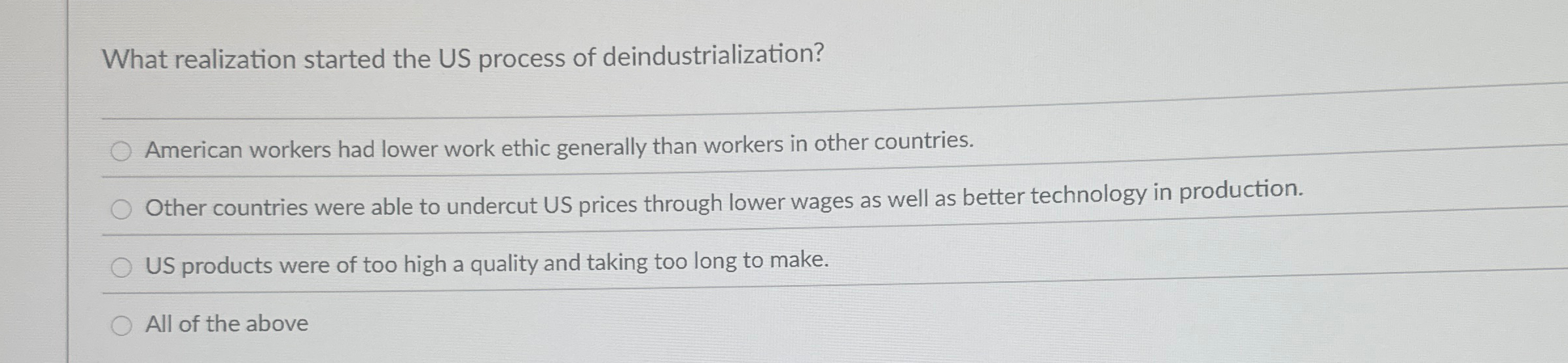 What realization started the US process of