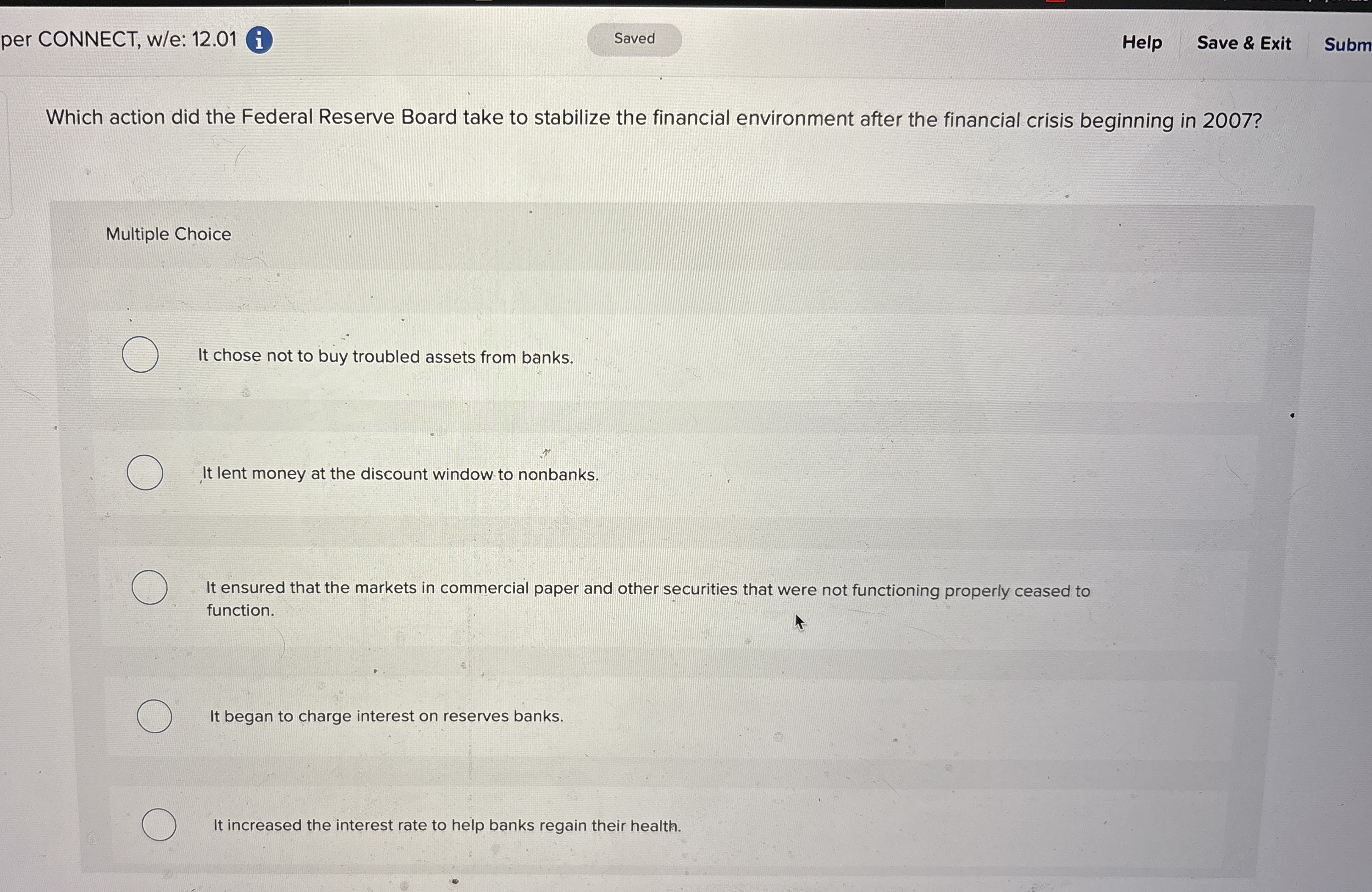 per CONNECT, w / e: 1 2 . 0 1 i Help Save & Exit