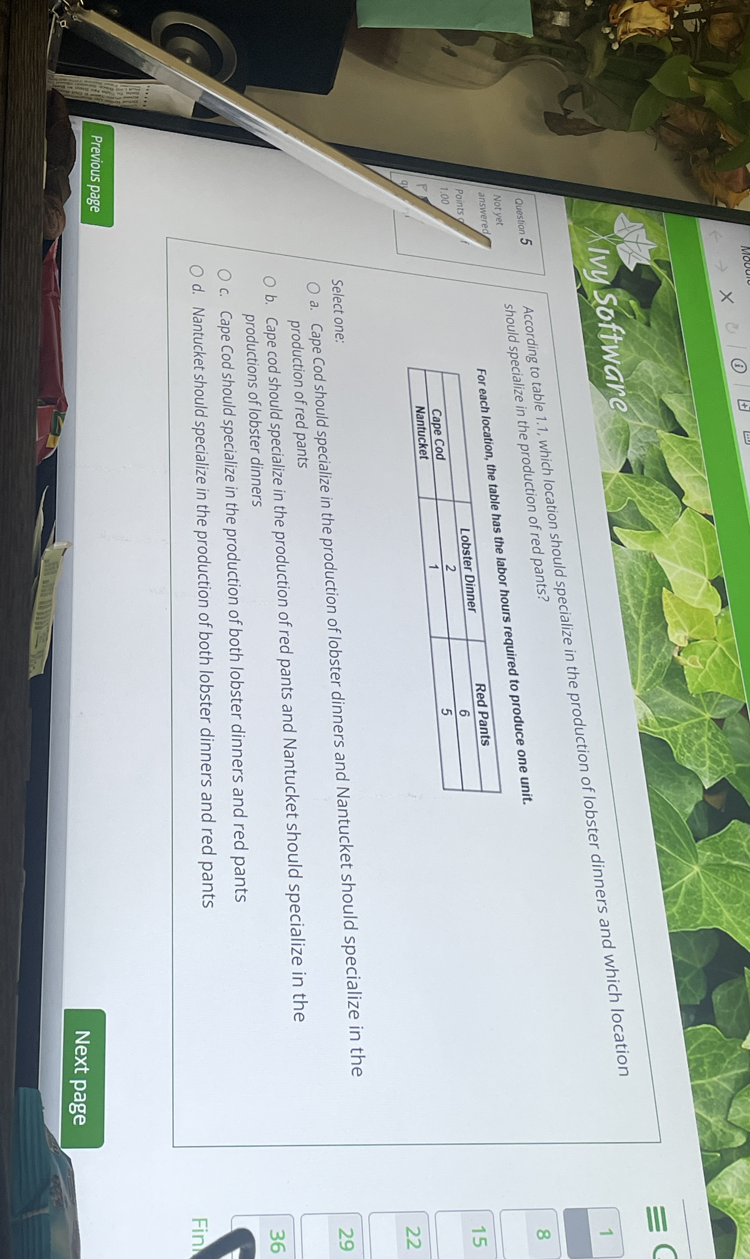 ( i ) Question 5 According to table 1 . 1 , which