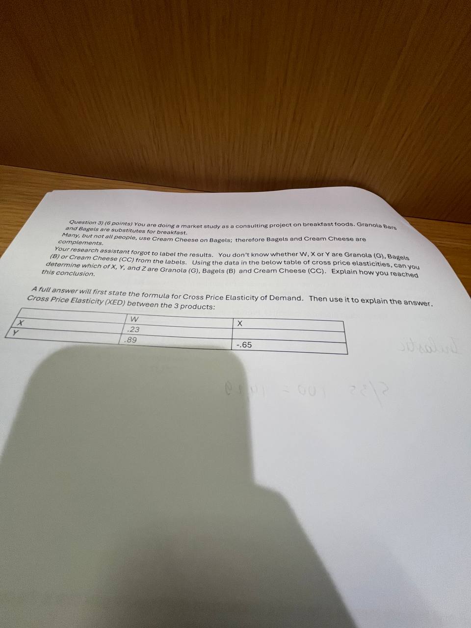 Question 3 ) ( 6 points ) You are doing a market