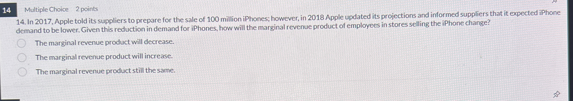 1 4 Multiple Choice 2 points 1 4 . In 2 0 1 7 ,