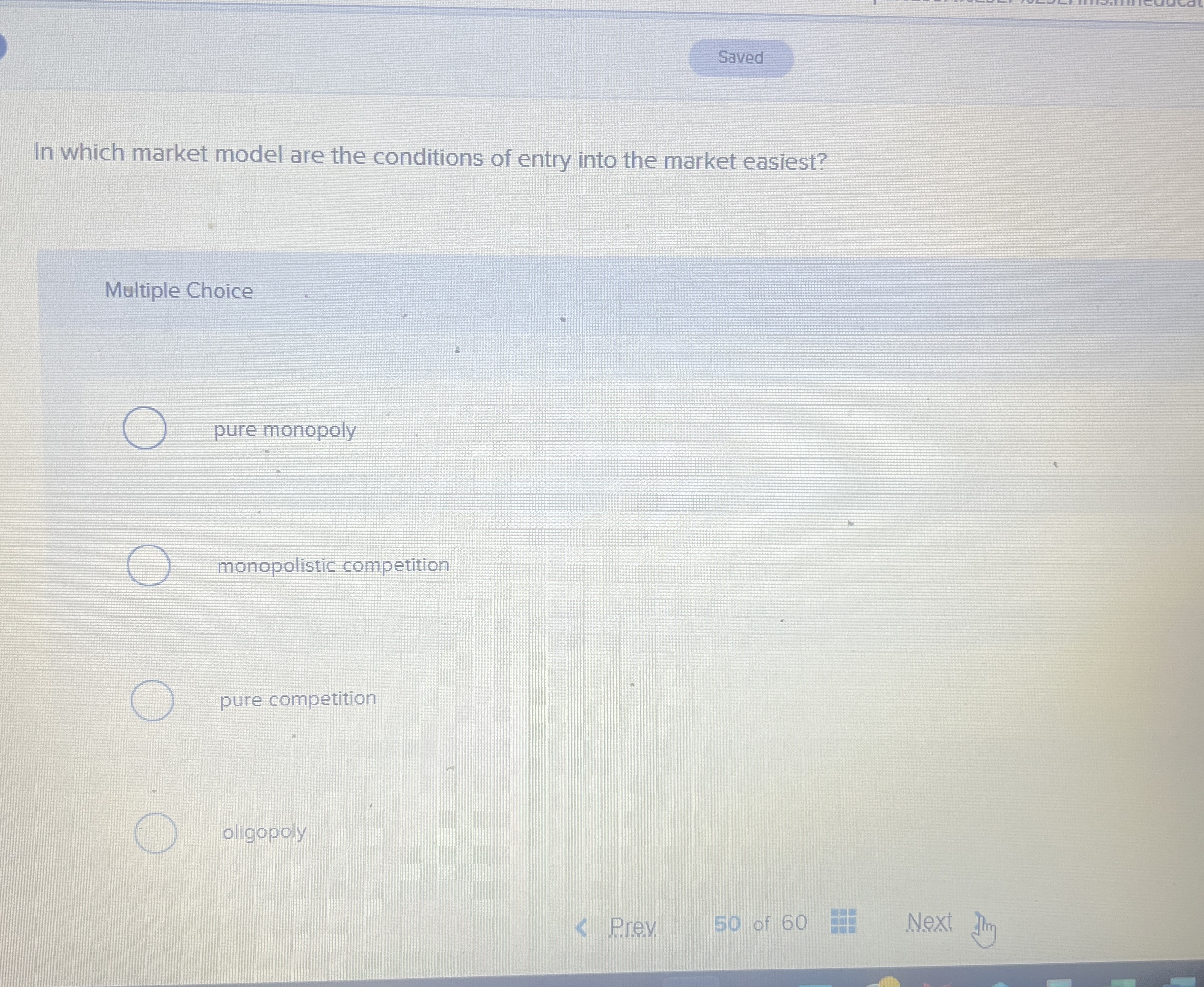 In which market model are the conditions of entry