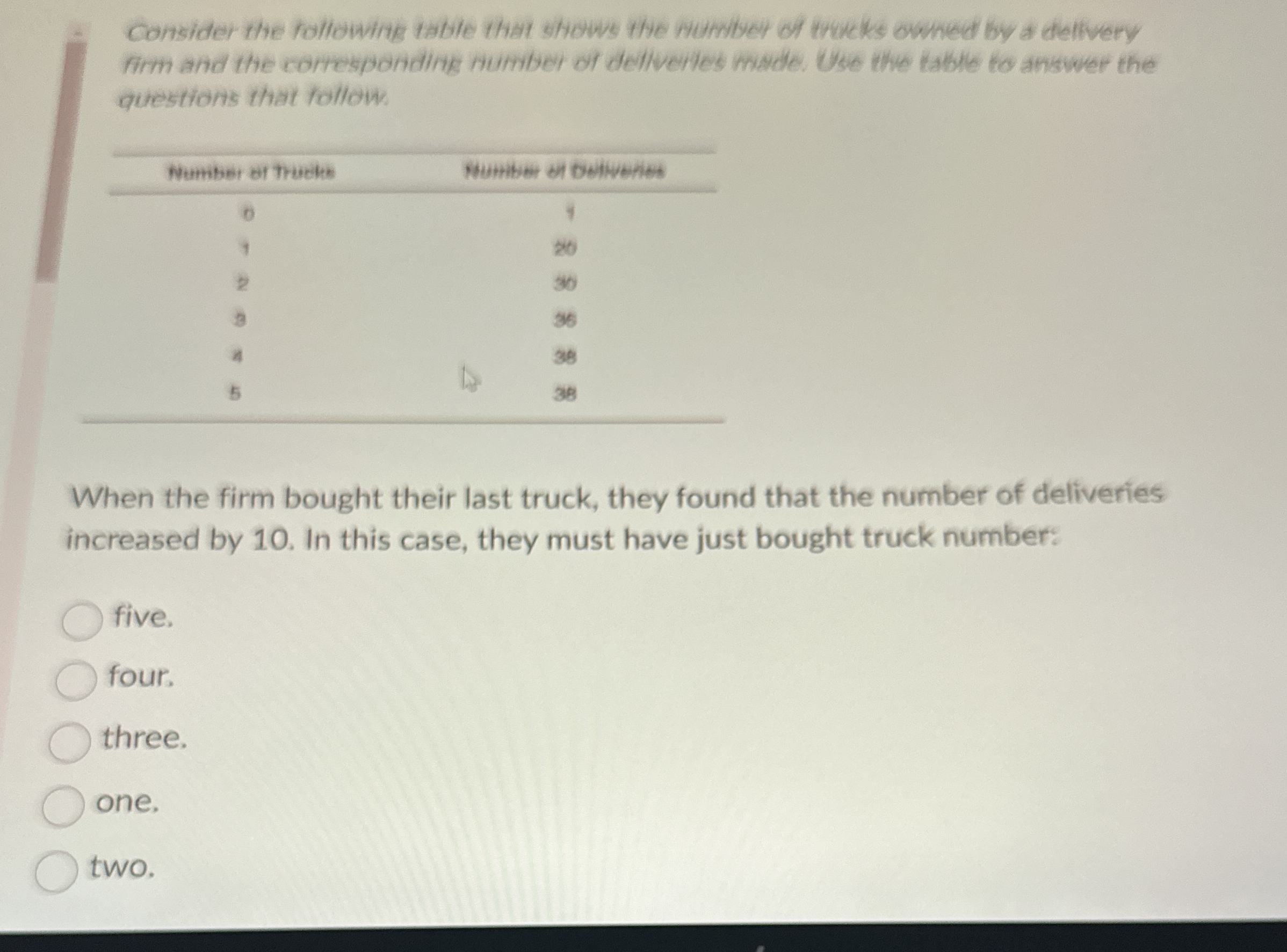 Consider the following tatle that shows the