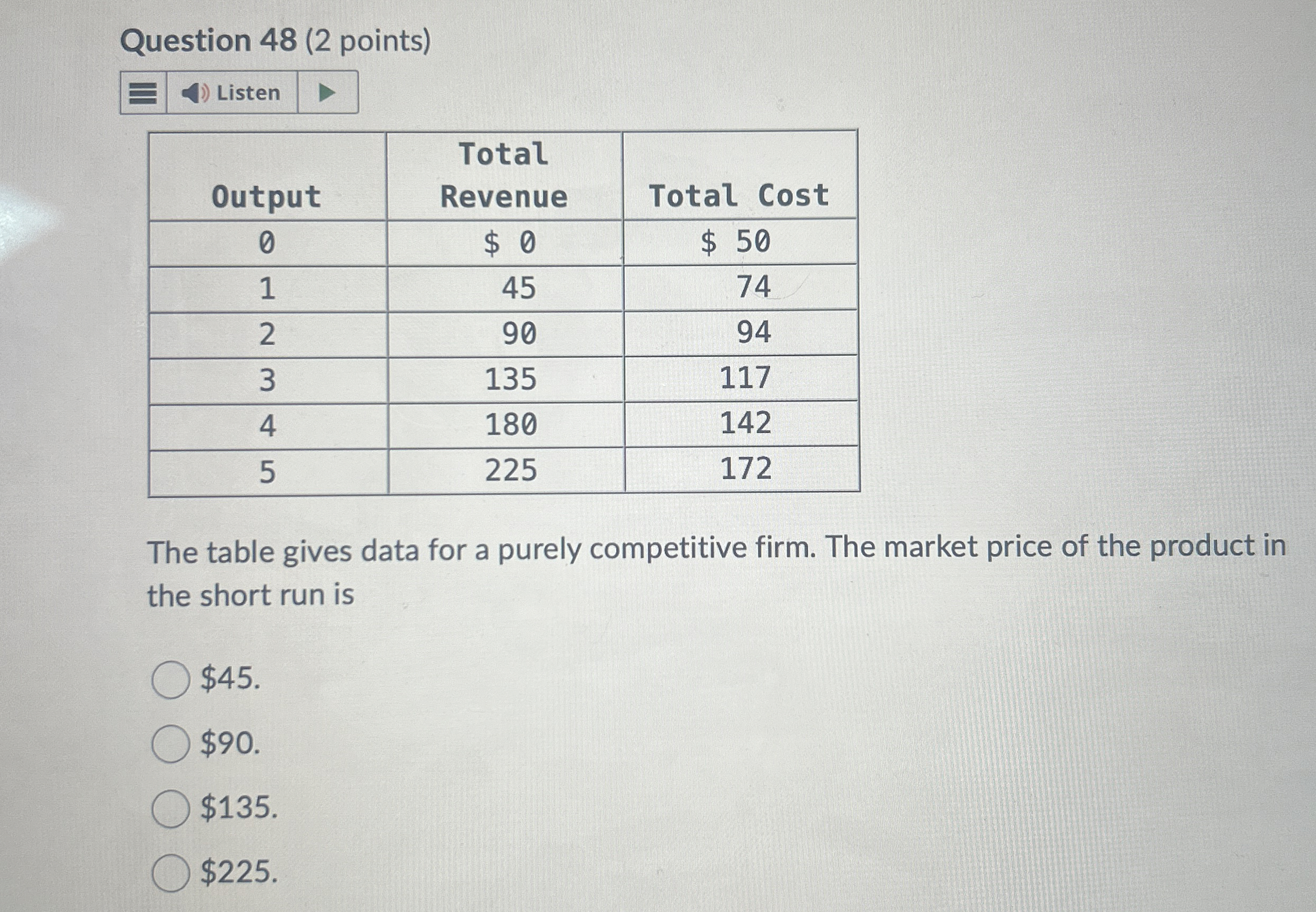 Question 4 8 ( 2 points ) Listen \ table [ [