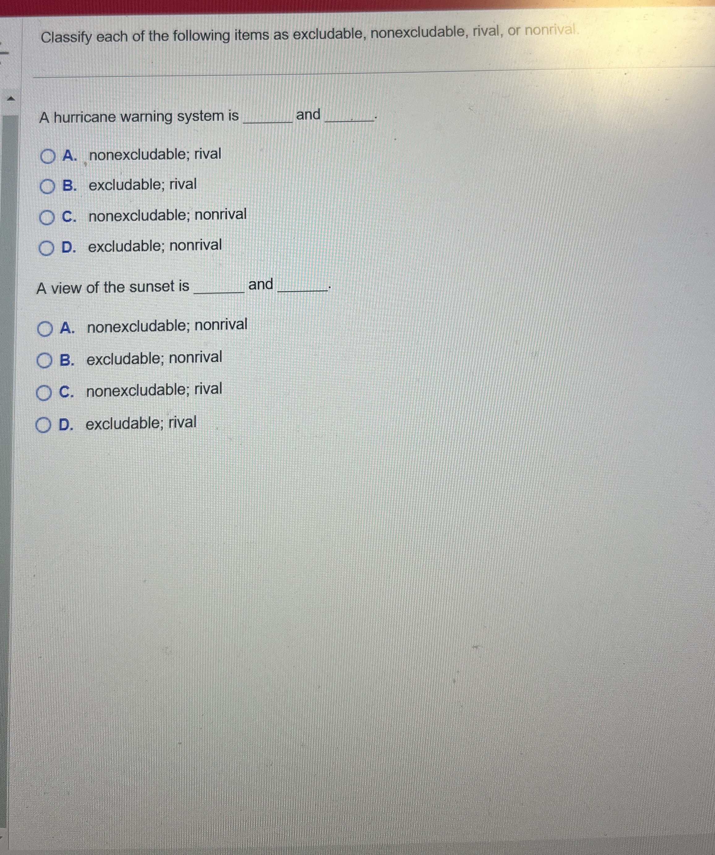 Classify each of the following items as